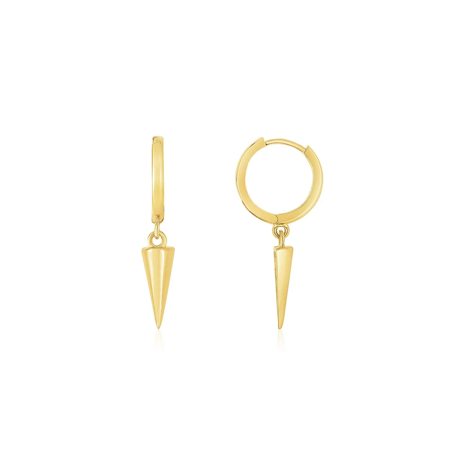 14K Yellow Gold Dangling Spike Drop Hoop Earrings - Image 3