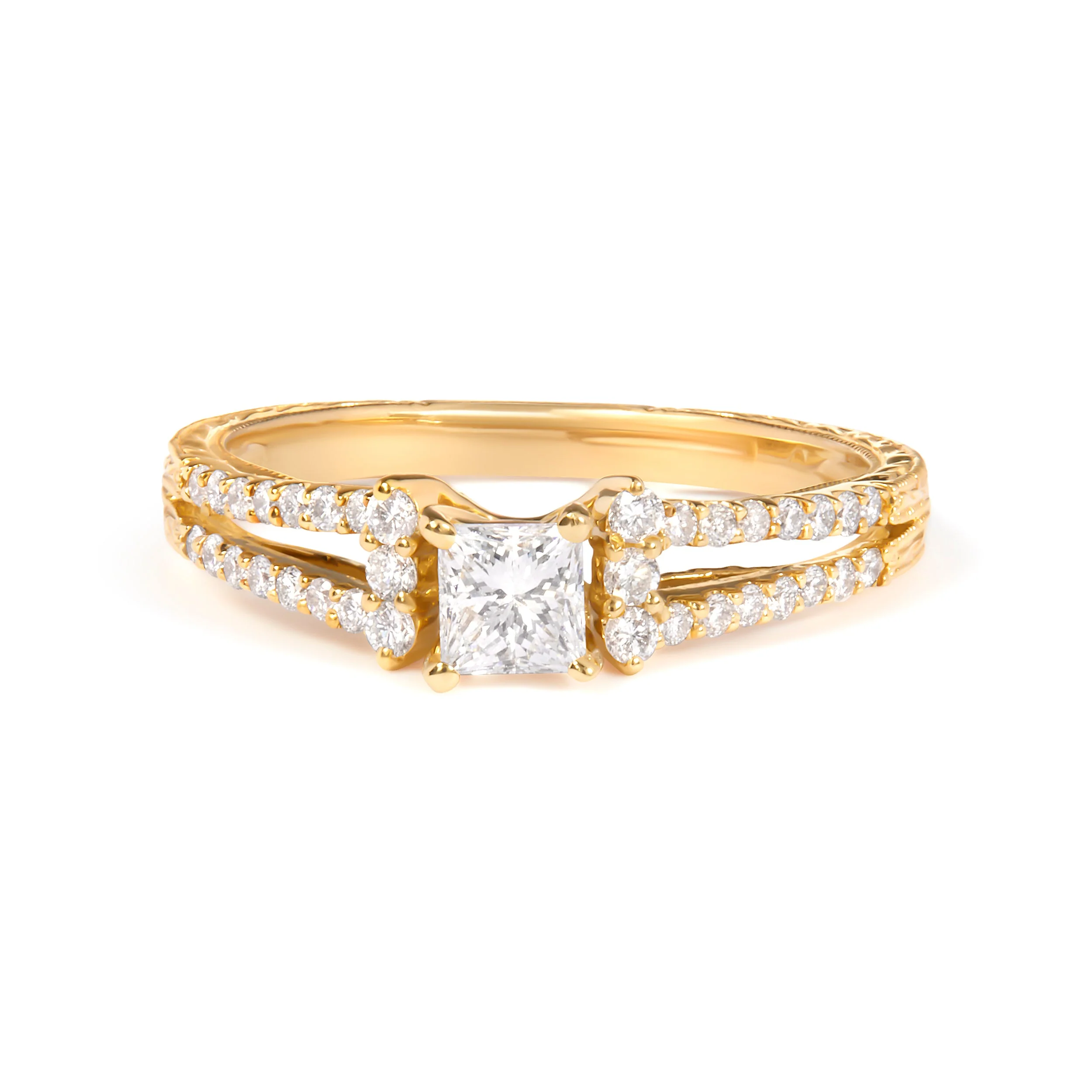 14K Yellow Gold Diamond 5/8 Cttw Princess Diamond Split Shank and Milgrain Engagement Ring (G-H Color, VS2-SI1 Clarity) - Size 7 - Image 3