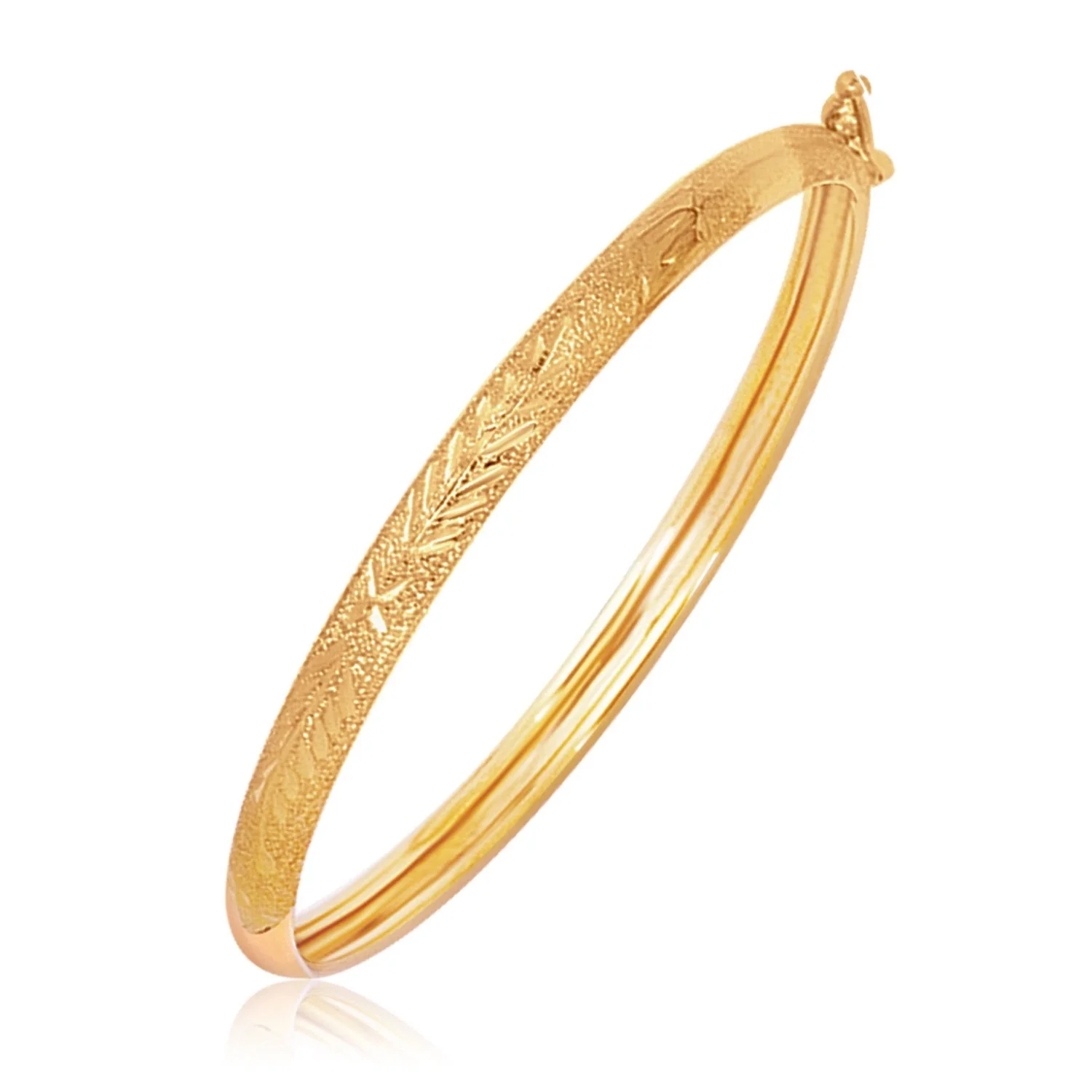 14k Yellow Gold Diamond Cut Motif Dome Style Children's Bangle - Image 2