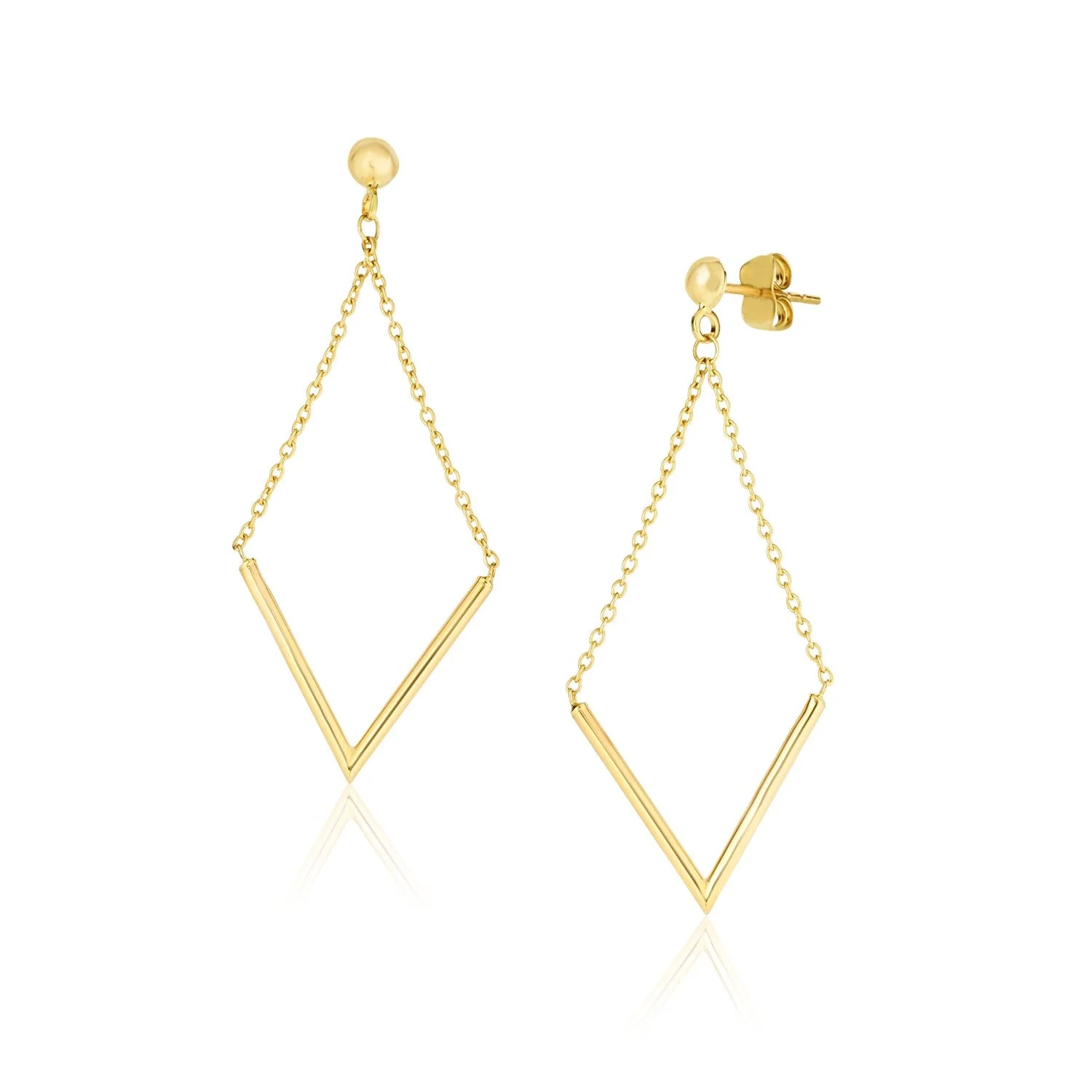 14k Yellow Gold Diamond Shape Chain Drop Earrings - Image 2