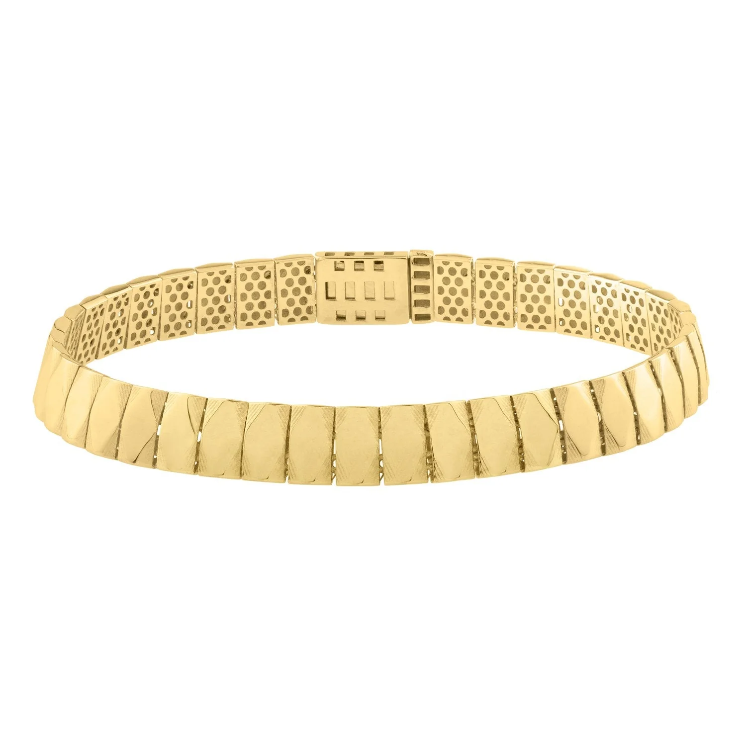 14k Yellow Gold Diamond Shaped Tile Length Bracelet (7.10 mm) - Image 5