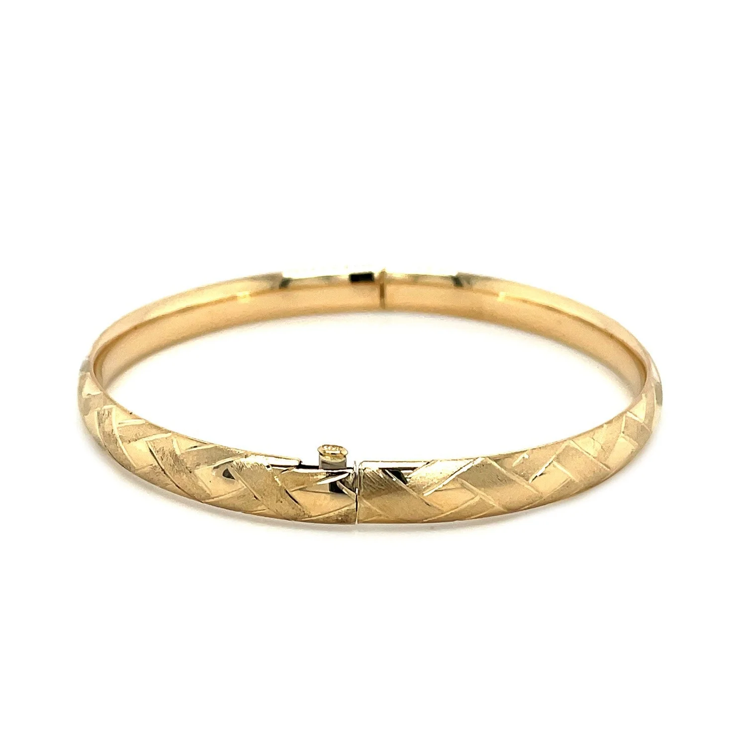 14k Yellow Gold Domed Bangle with a Weave Motif - Image 3