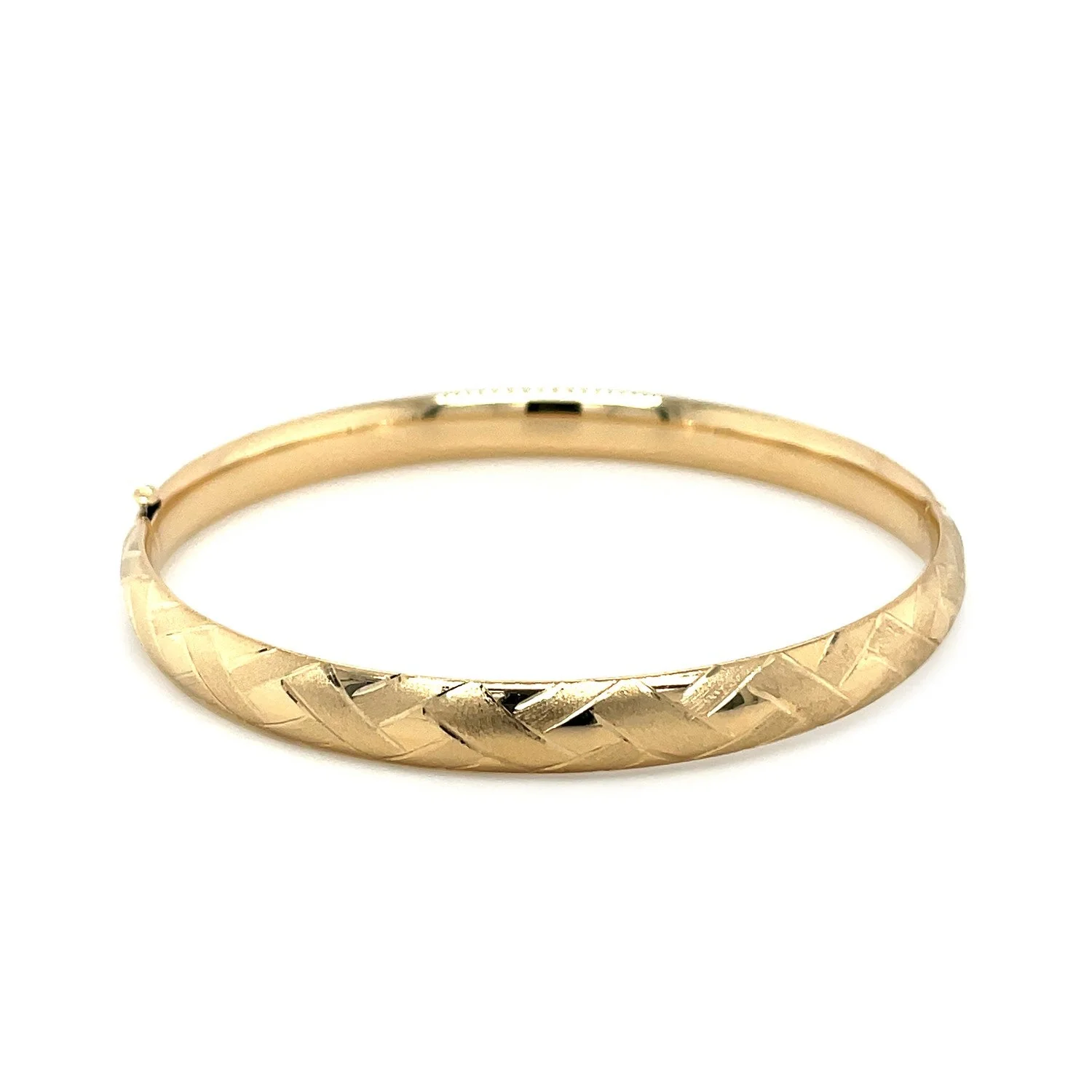 14k Yellow Gold Domed Bangle with a Weave Motif - Image 5