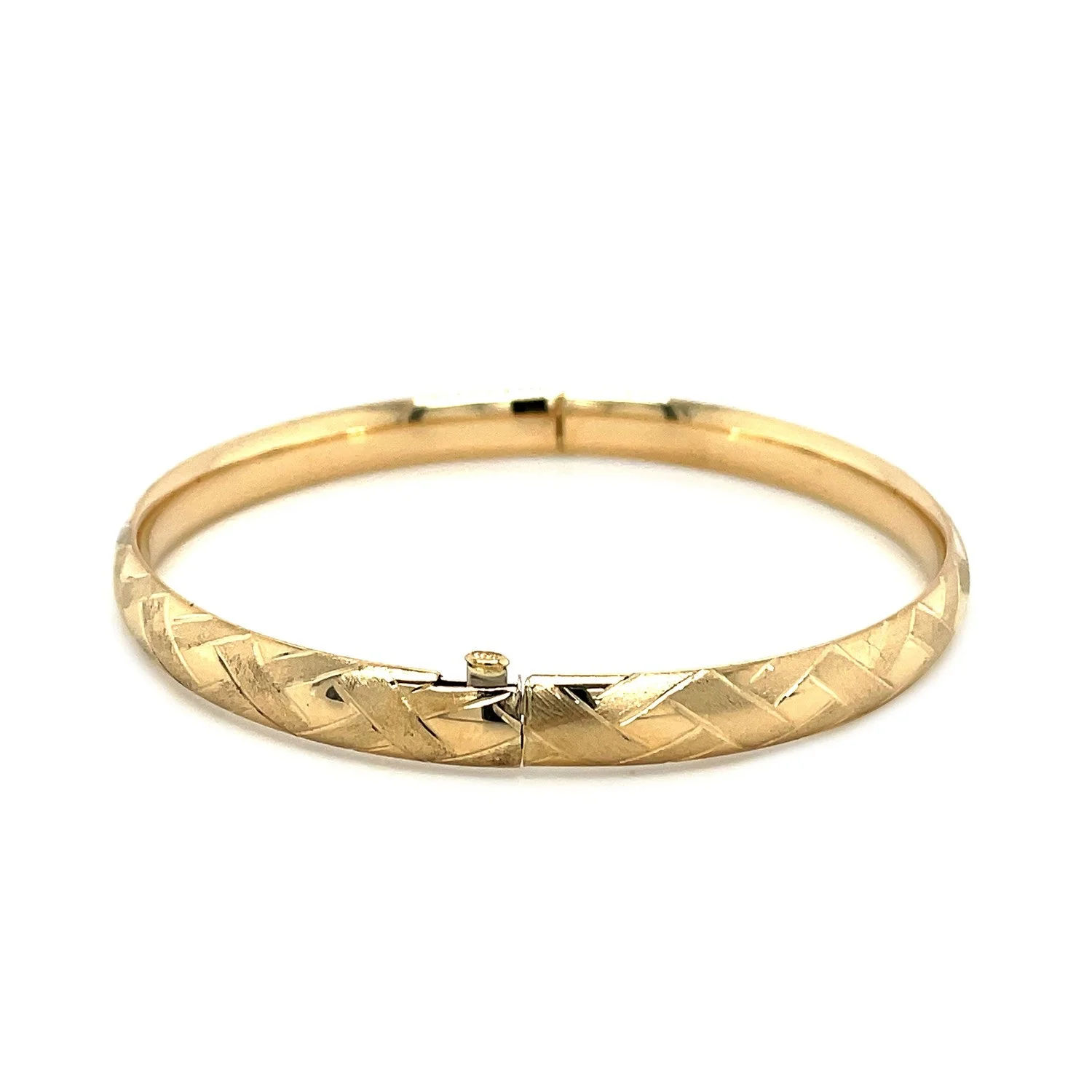 14k Yellow Gold Domed Bangle with a Weave Motif - Image 6