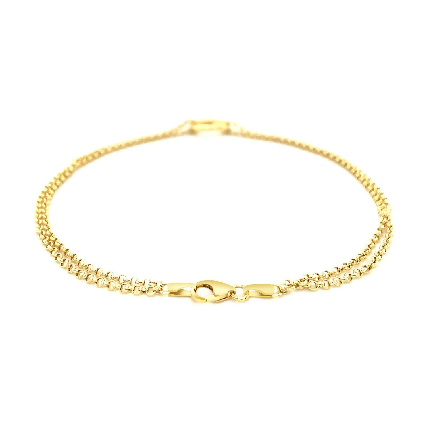 14k Yellow Gold Double Rolo Chain Anklet with an Open Heart Station - Image 3