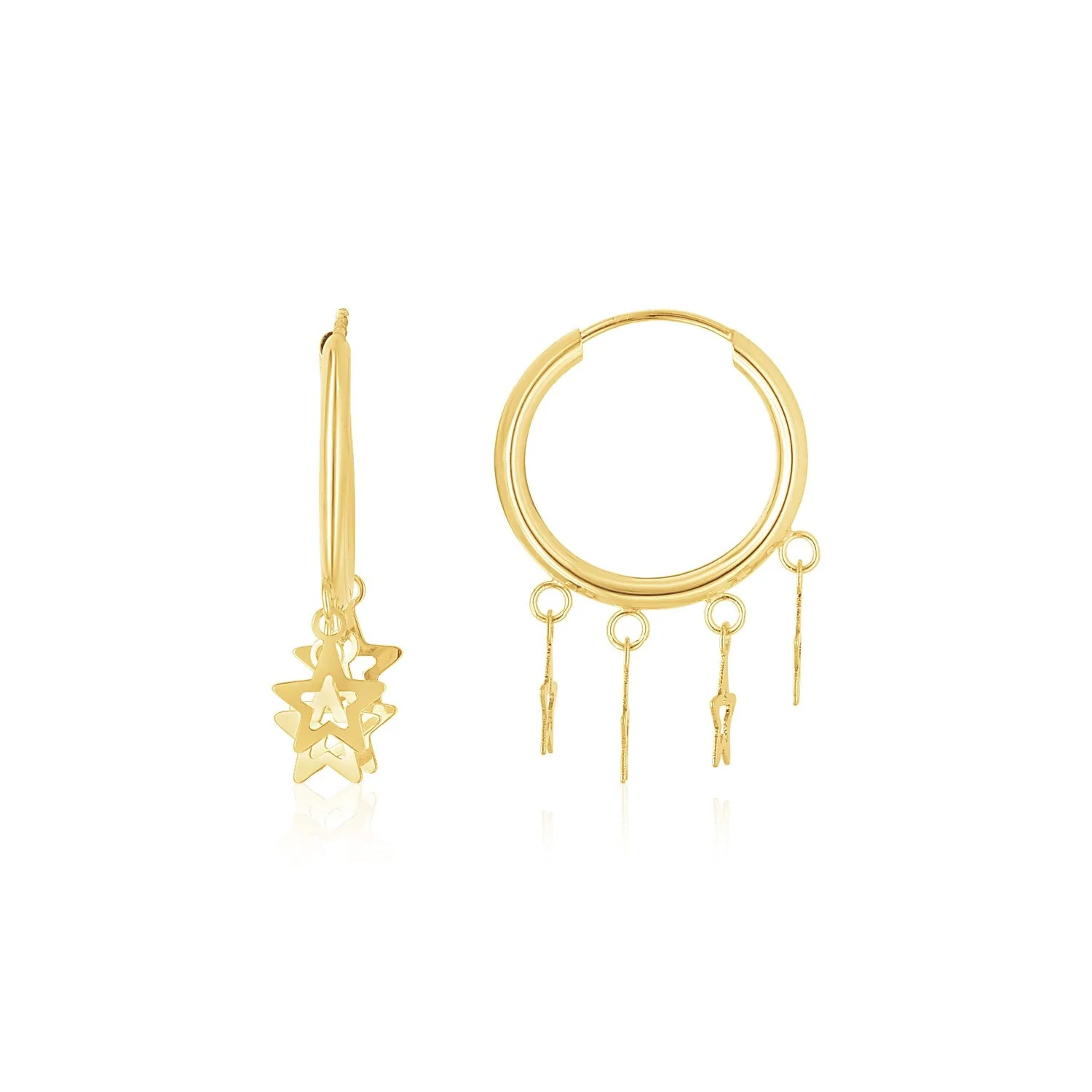14K Yellow Gold Endless Star Charm Huggie Hoop Earrings - Image 3