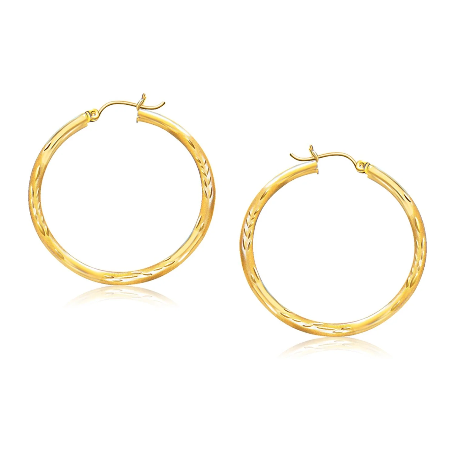 14k Yellow Gold Fancy Diamond Cut Hoop Earrings (35mm Diameter) - Image 2