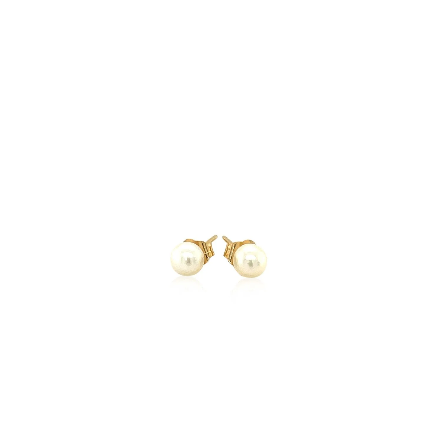 14k Yellow Gold Freshwater Cultured White Pearl Stud Earrings (4.0 mm) - Image 6