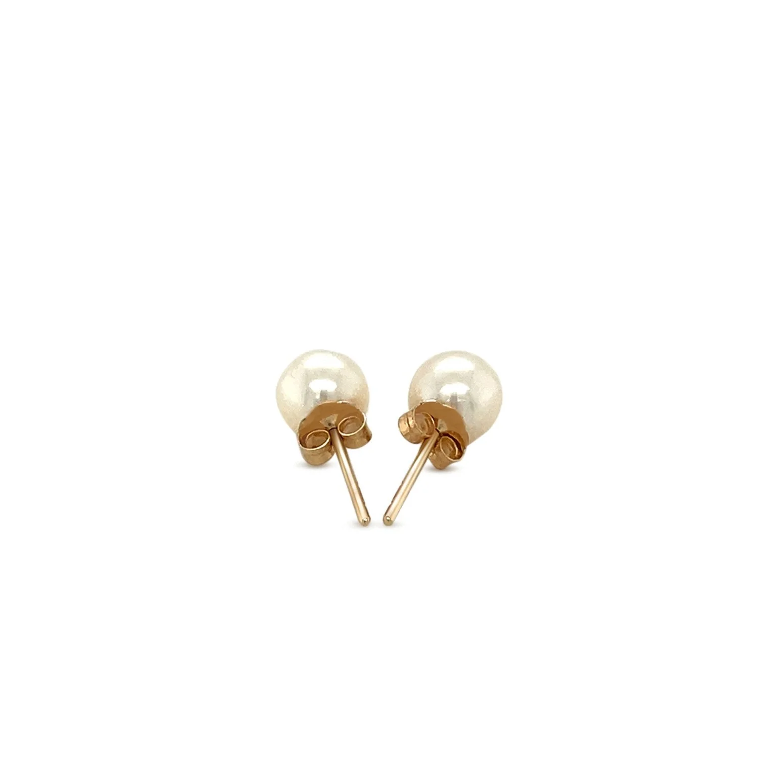14k Yellow Gold Freshwater Cultured White Pearl Stud Earrings (6.0 mm) - Image 7
