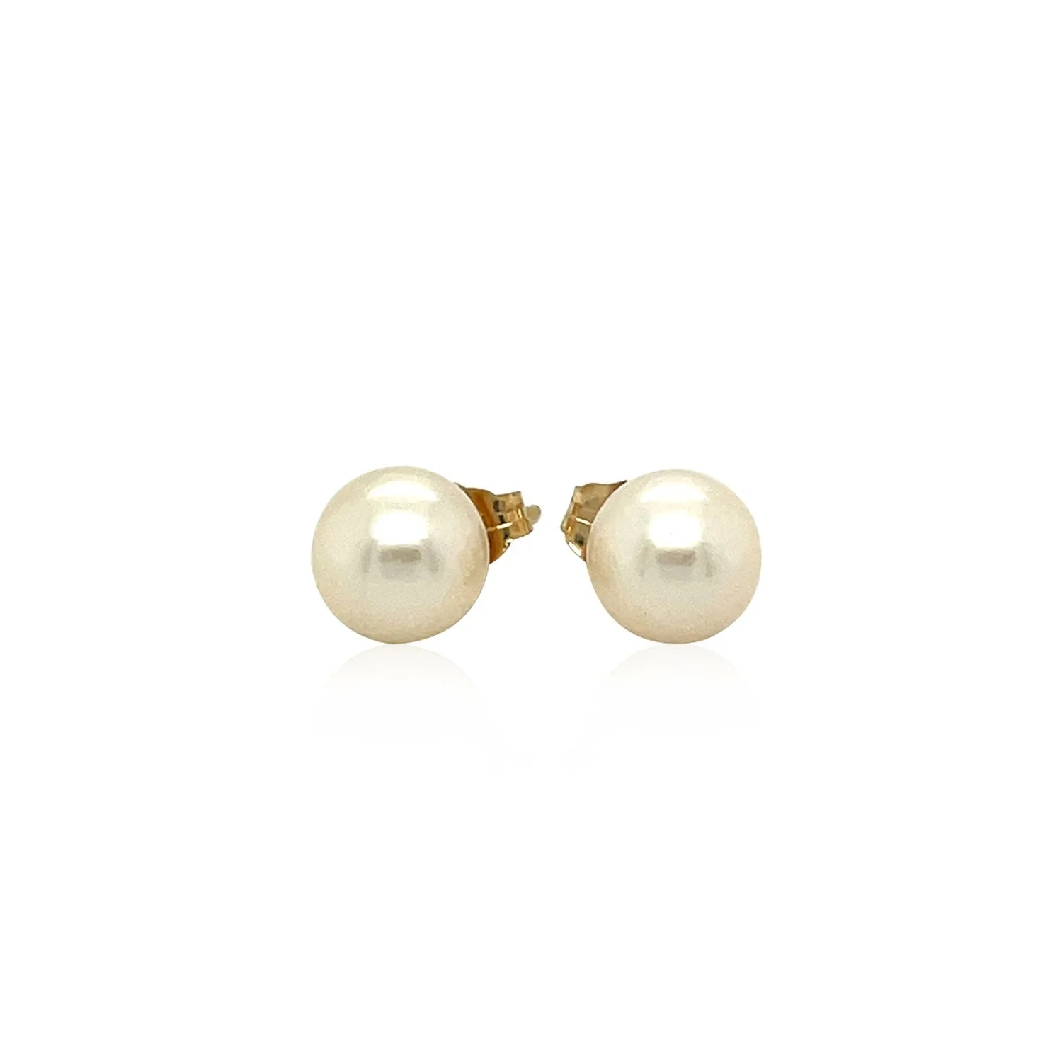 14k Yellow Gold Freshwater Cultured White Pearl Stud Earrings (7.0 mm) - Image 6