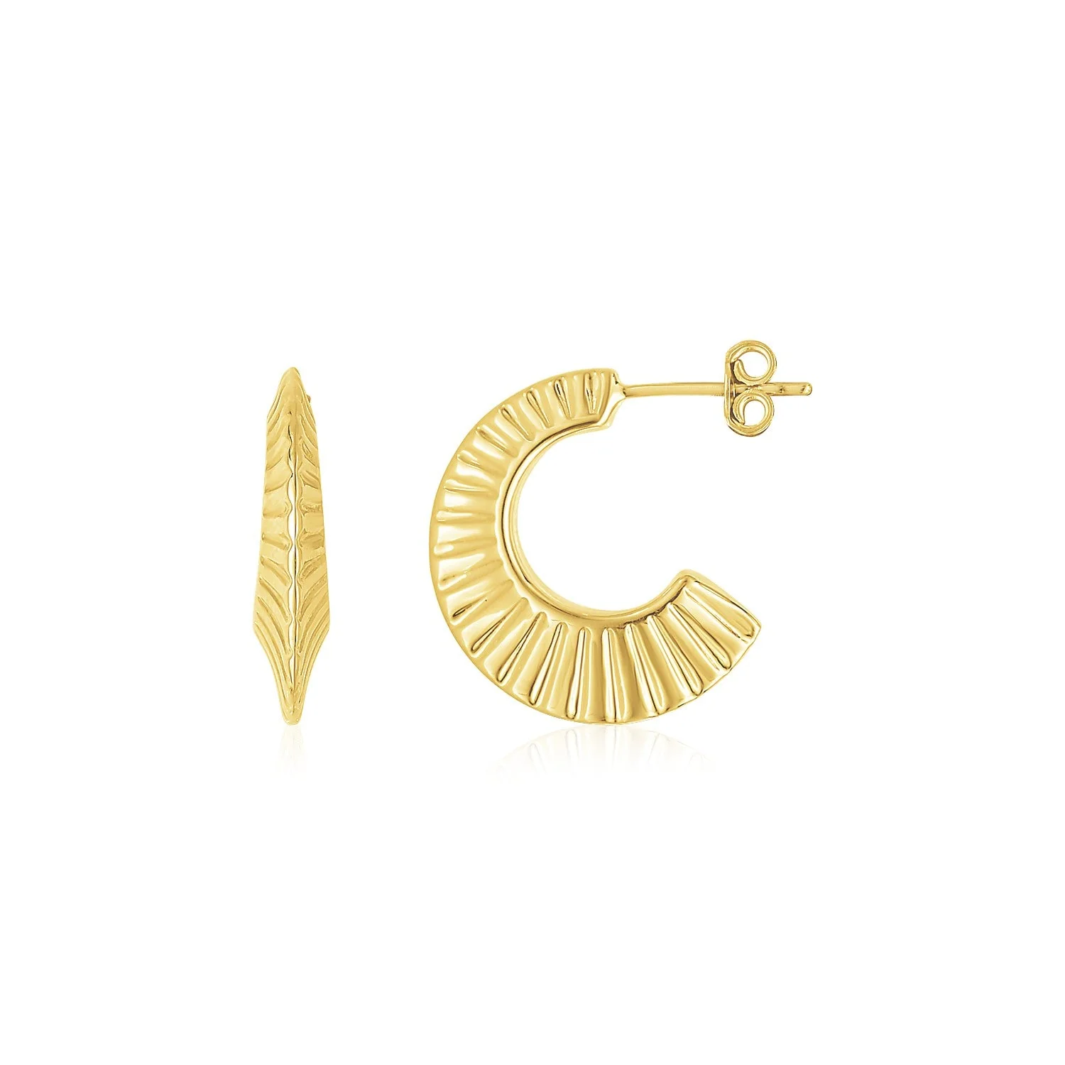 14K Yellow Gold Graduated Scalloped Pointed Half Hoops - Image 3