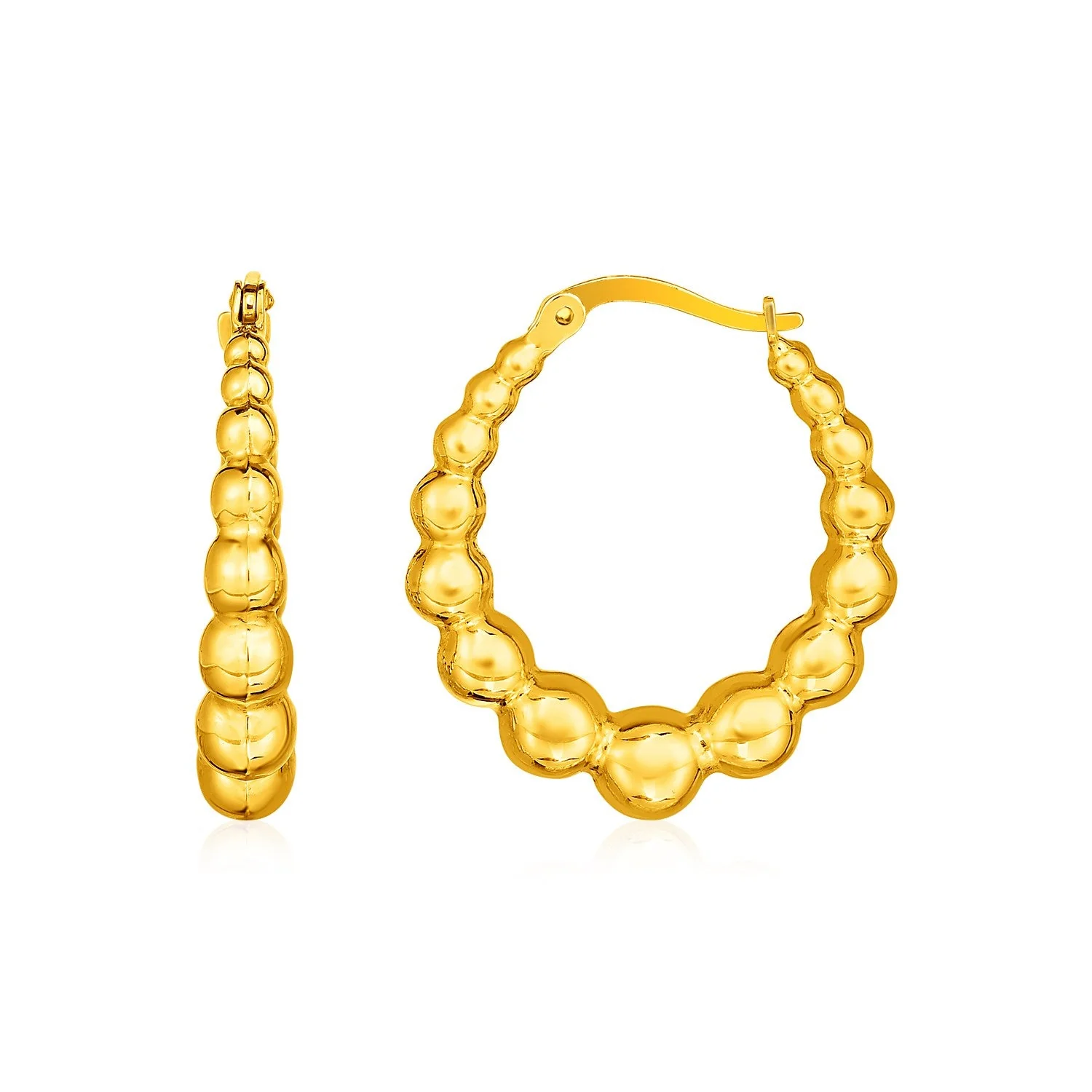 14k Yellow Gold Graduated Sphere Hoop Earrings - Image 2