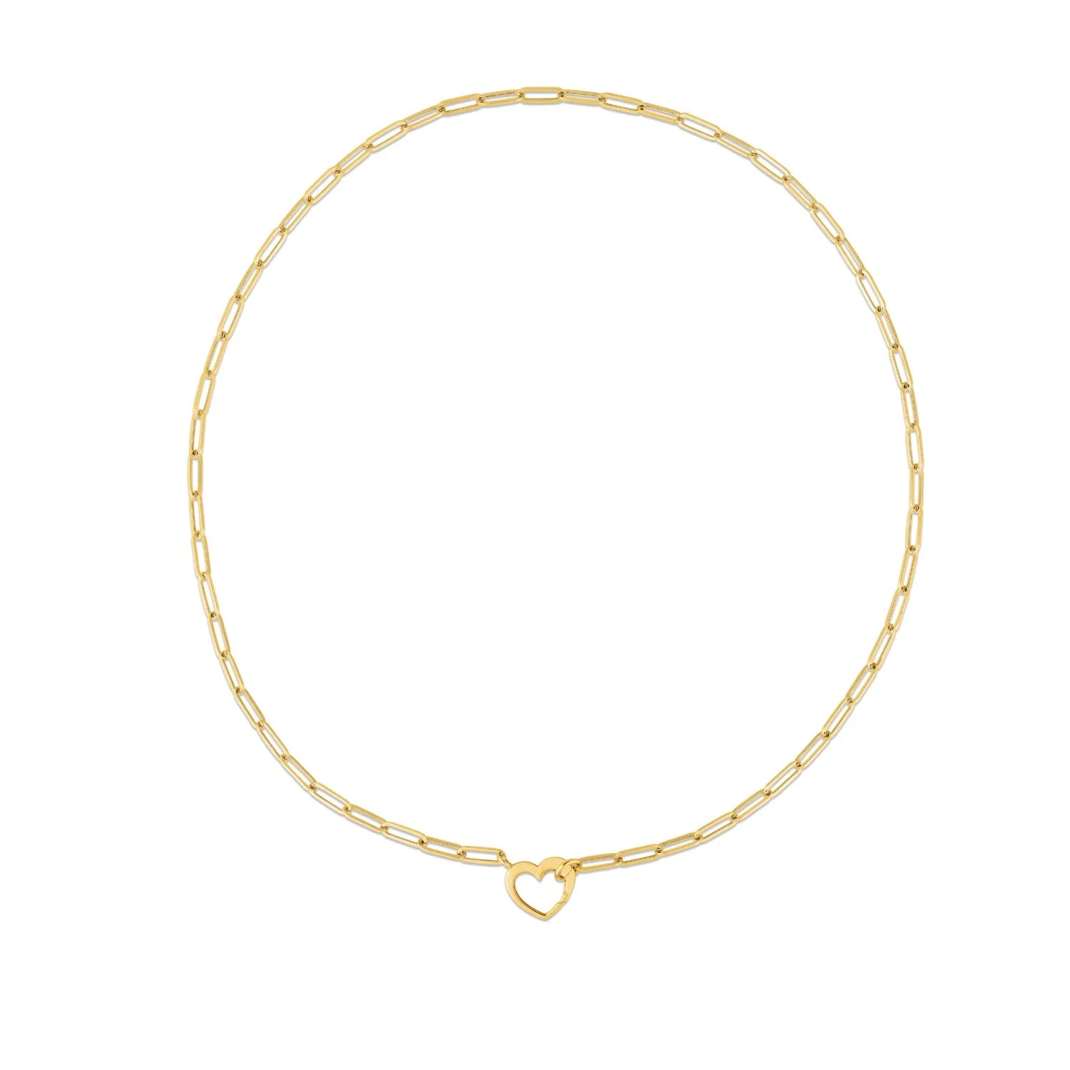 14k Yellow Gold Heart Element Paperclip Necklace - Image 5