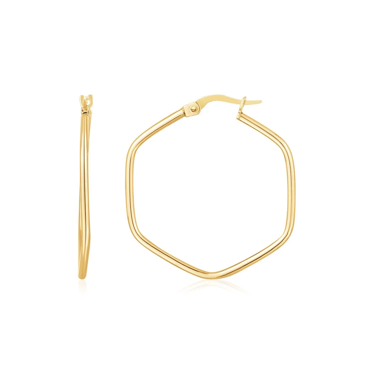 14K Yellow Gold Hexagon Hoop Rounded Edge Earrings - Image 2
