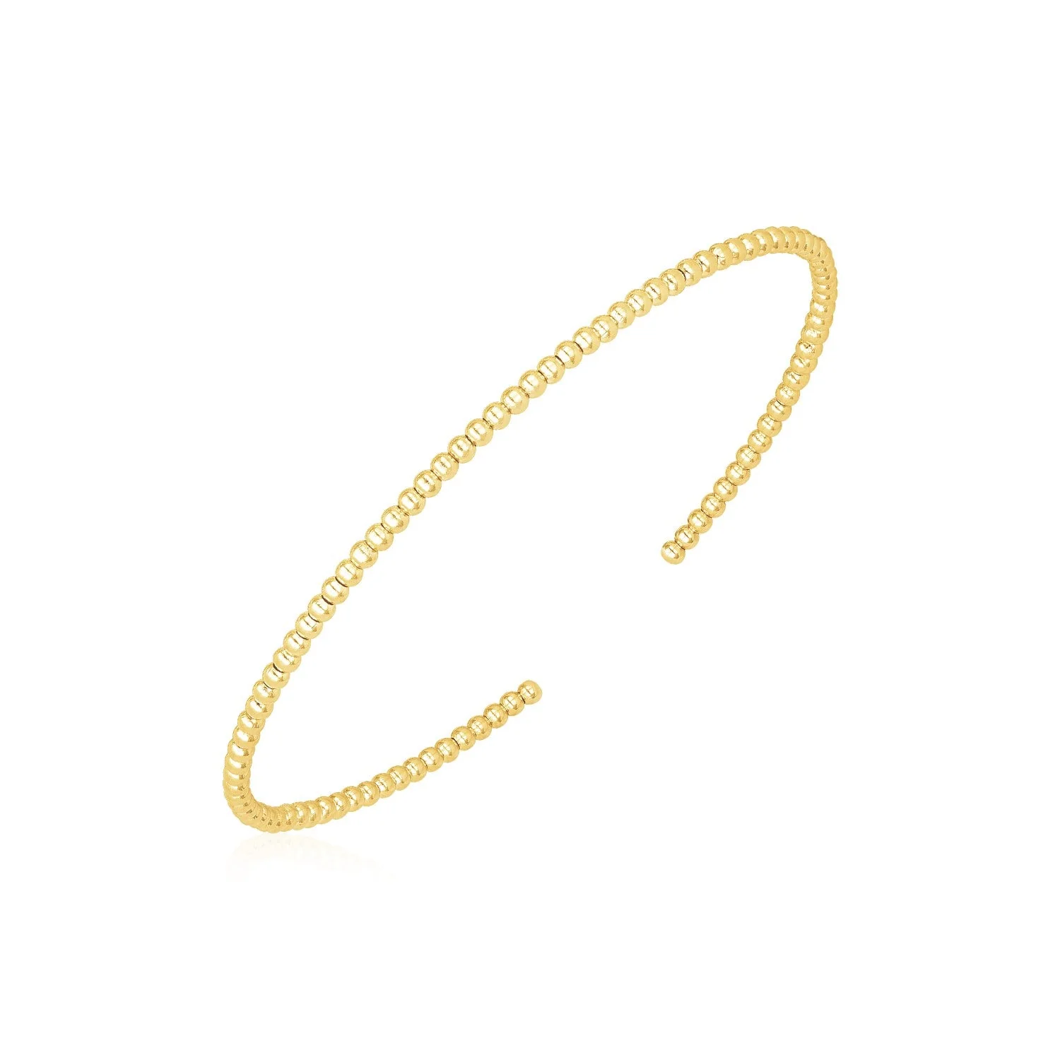 14k Yellow Gold High Polish Bead Cuff Bangle (2mm) - Image 2
