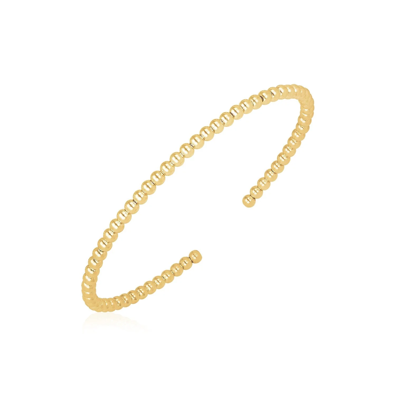 14k Yellow Gold High Polish Bead Cuff Bangle (3mm) - Image 2