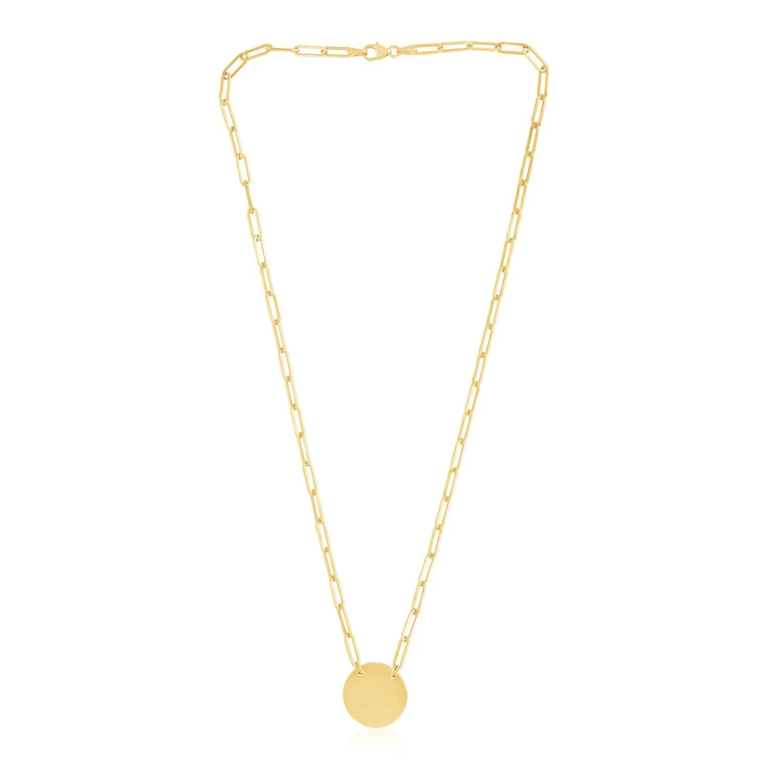 14k Yellow Gold High Polish Circle Disc Paperclip Link Necklace - Image 3