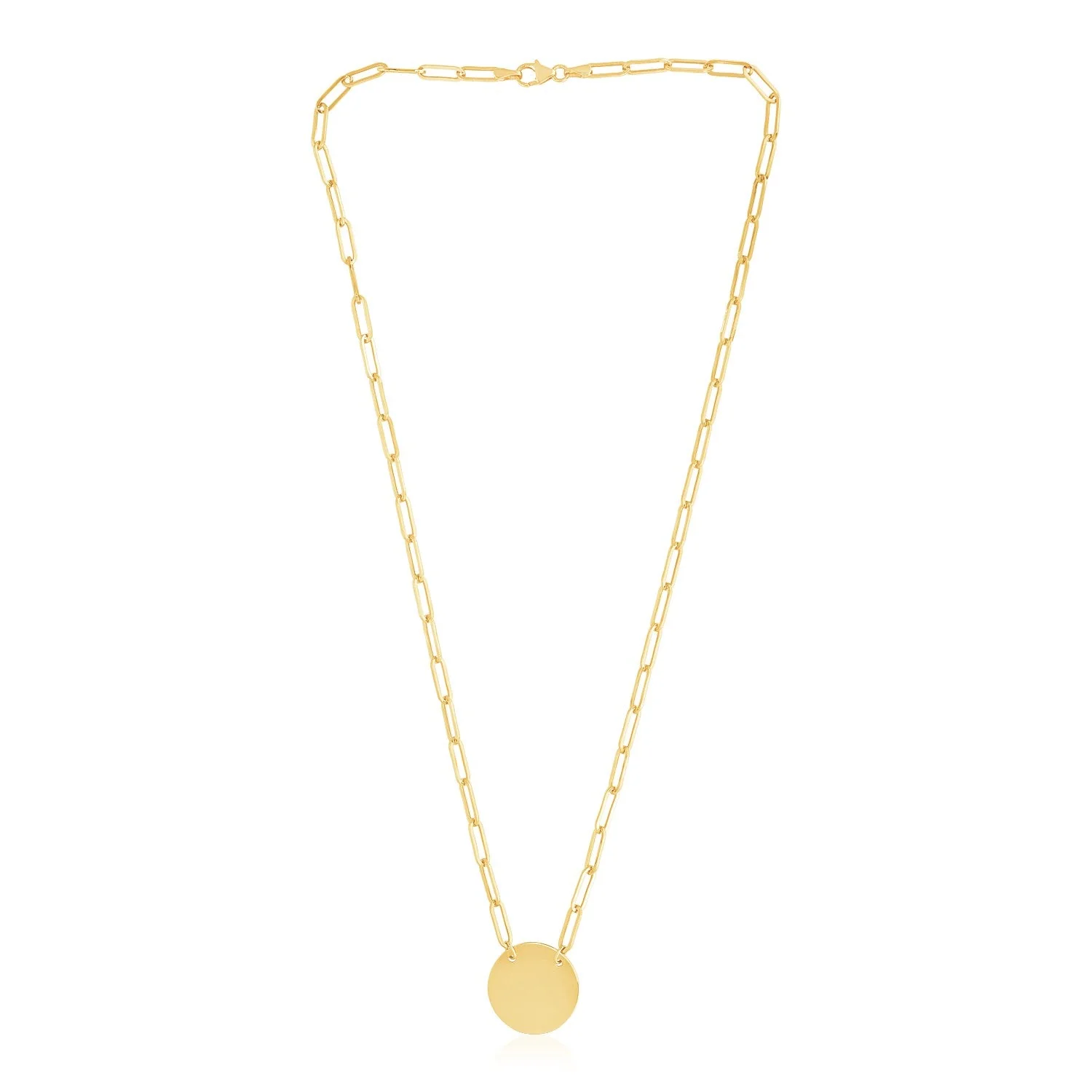 14k Yellow Gold High Polish Circle Disc Paperclip Link Necklace - Image 4