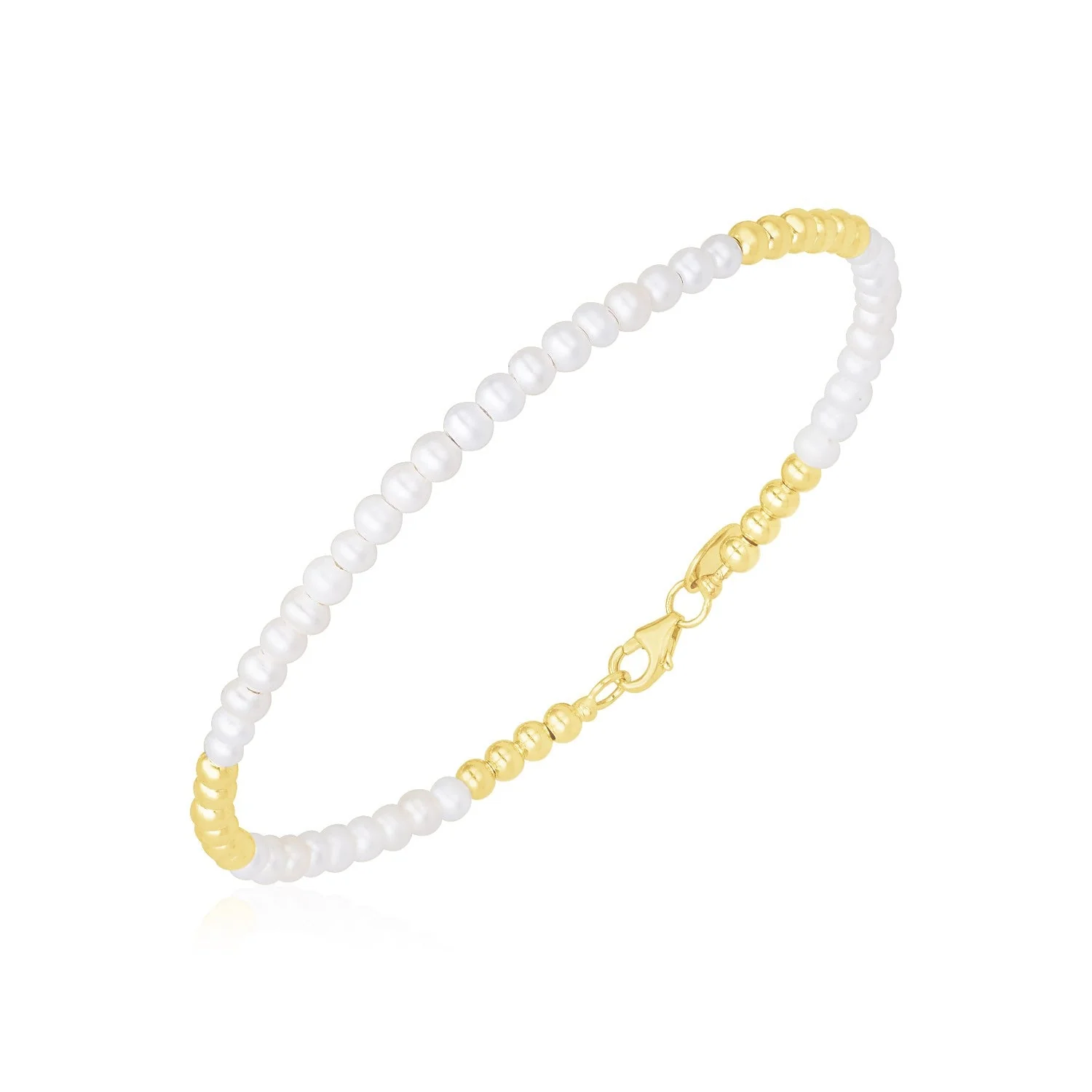 14k Yellow Gold High Polish Freshwater Pearl Pallina Bead Bracelet - Image 3