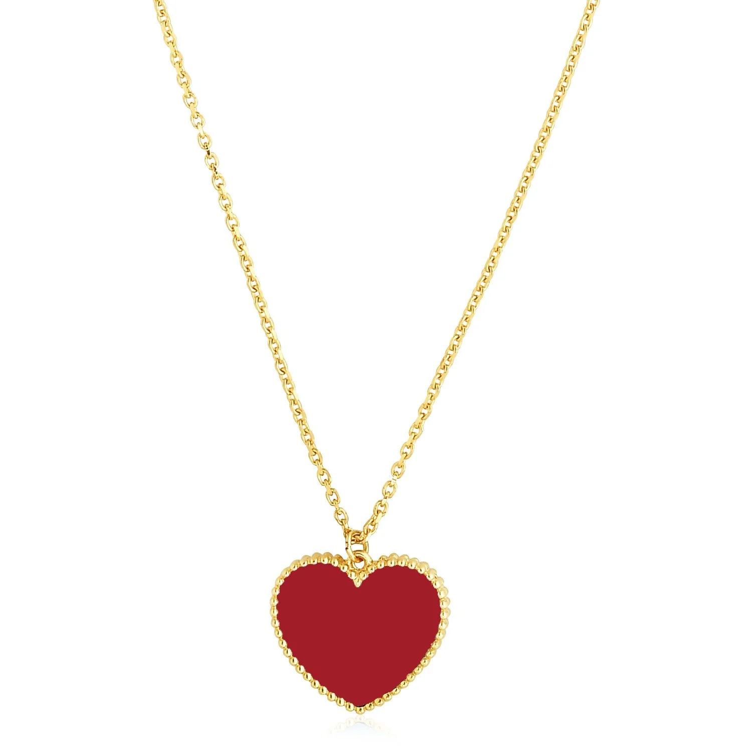 14k Yellow Gold High Polish Heart Red Cornelia Paste Necklace - Image 4