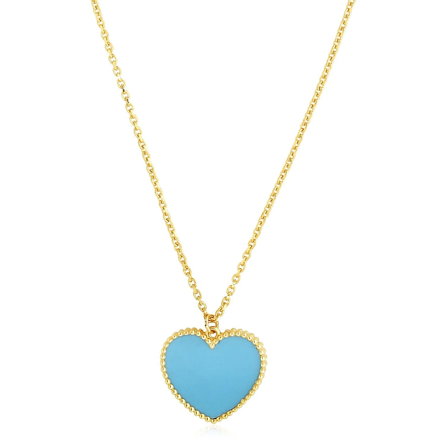 14k Yellow Gold High Polish Heart Turquoise Paste Necklace - Image 3