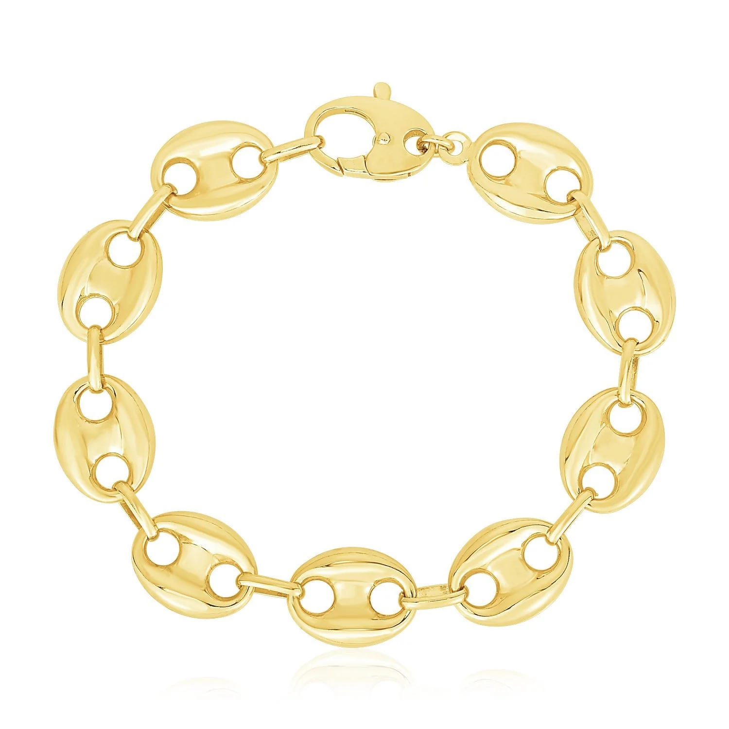 14k Yellow Gold High Polish Lite Puffed Mariner Link Bracelet (15 mm) - Image 2