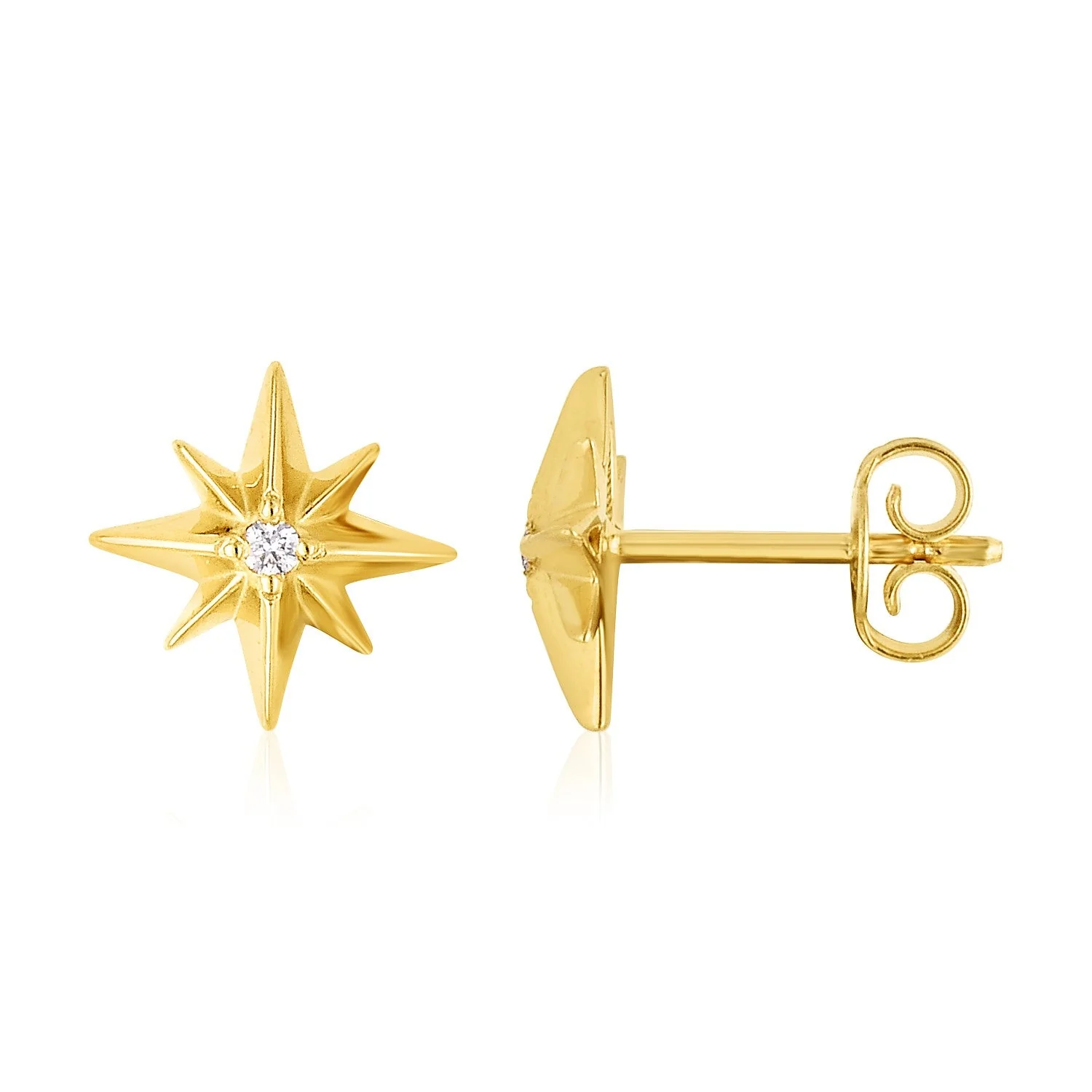 14K Yellow Gold High Polish North Star Diamond Earrings - Image 3