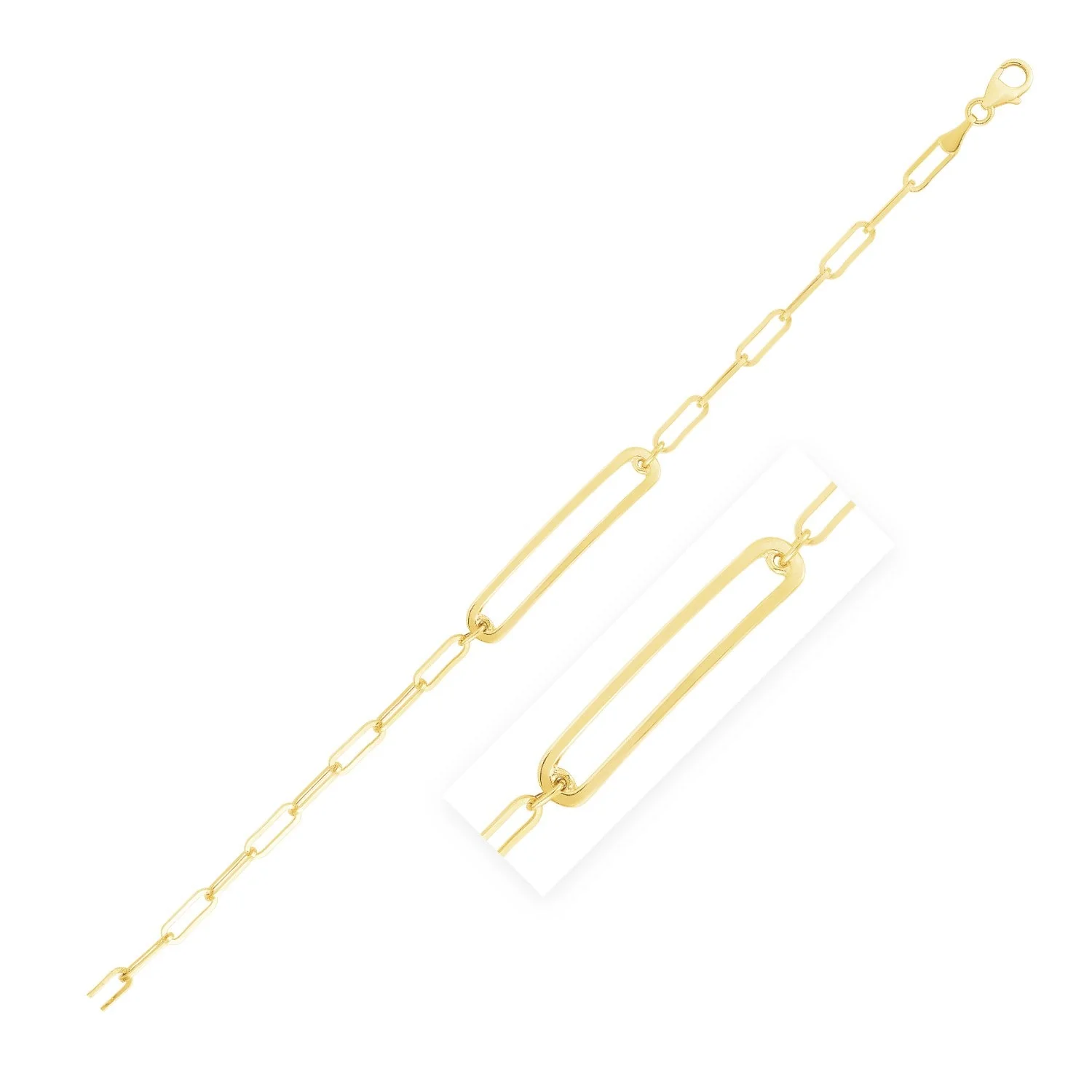14k Yellow Gold High Polish Open Curved Paperclip Bracelet - Image 3