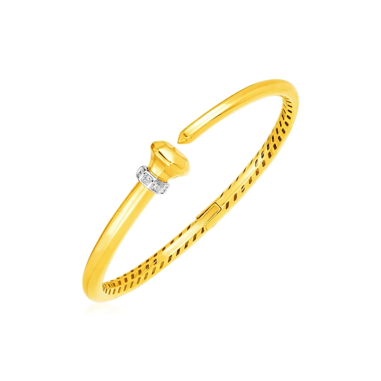 14k Yellow Gold Hinged Bangle Bracelet with Diamonds - Image 3