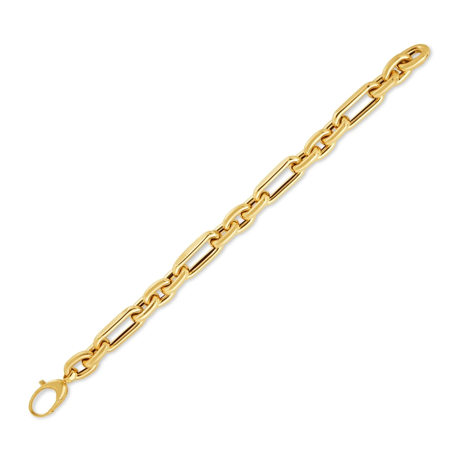 14k Yellow Gold Italian Alternating Paperclip Oval Links Bracelet (9.30 mm) - Image 3