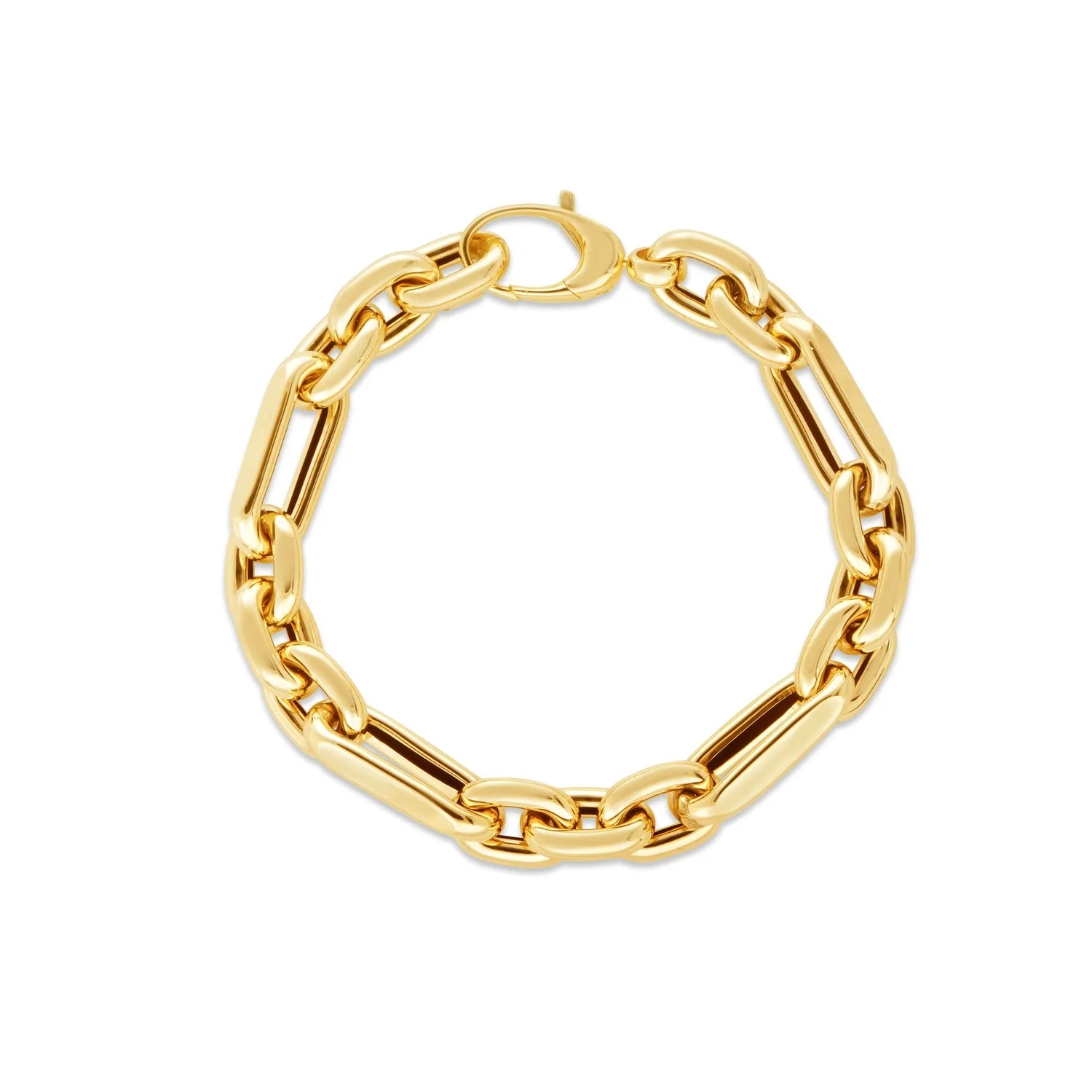 14k Yellow Gold Italian Alternating Paperclip Oval Links Bracelet (9.30 mm) - Image 4