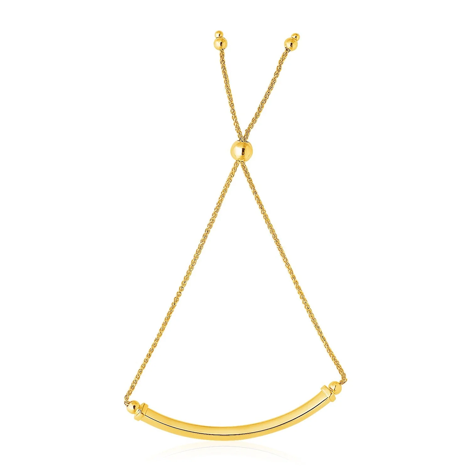 14k Yellow Gold Lariat Bracelet with Polished Curved Bar - Image 3