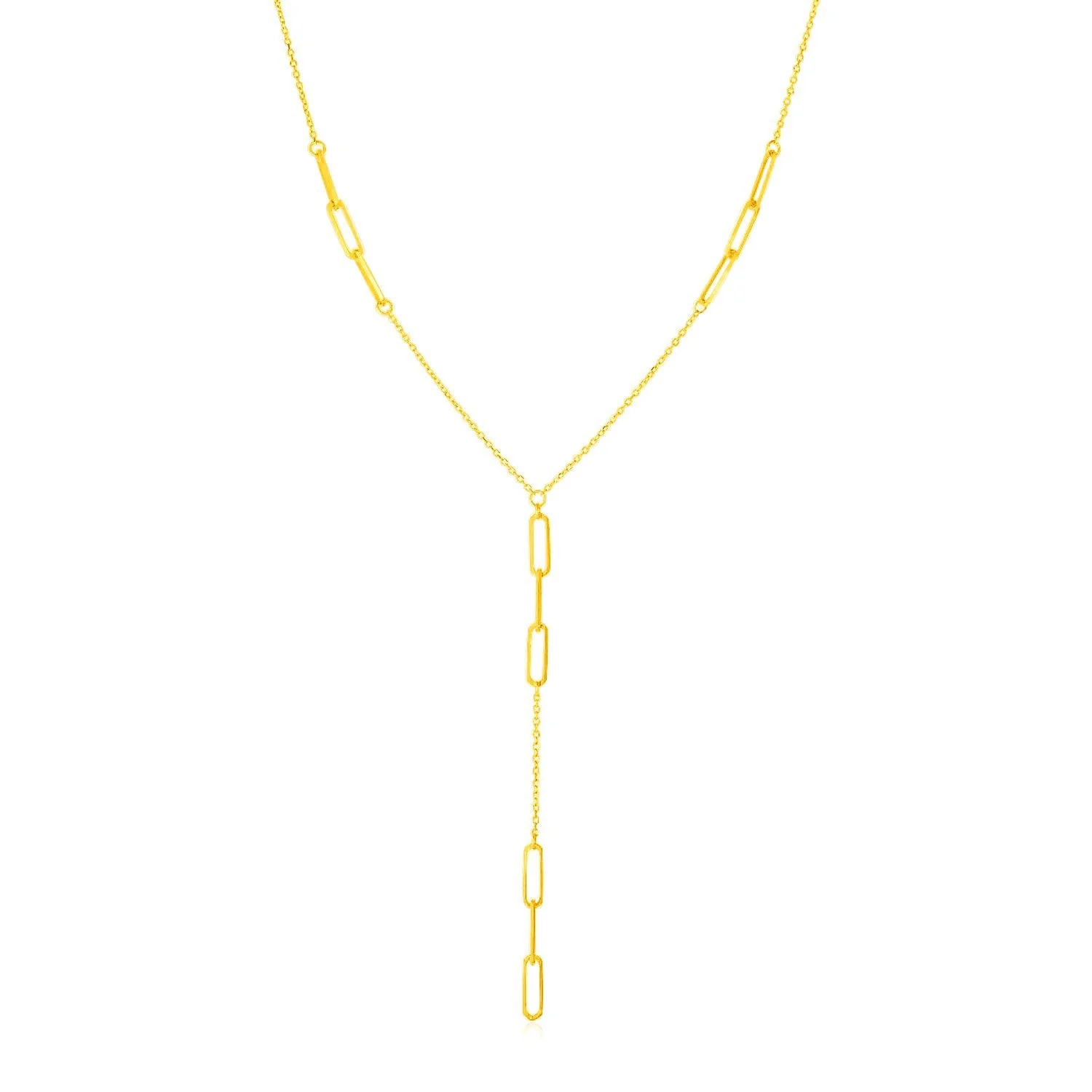 14K Yellow Gold Lariat Necklace with Paperclip Chain Stations - Image 3