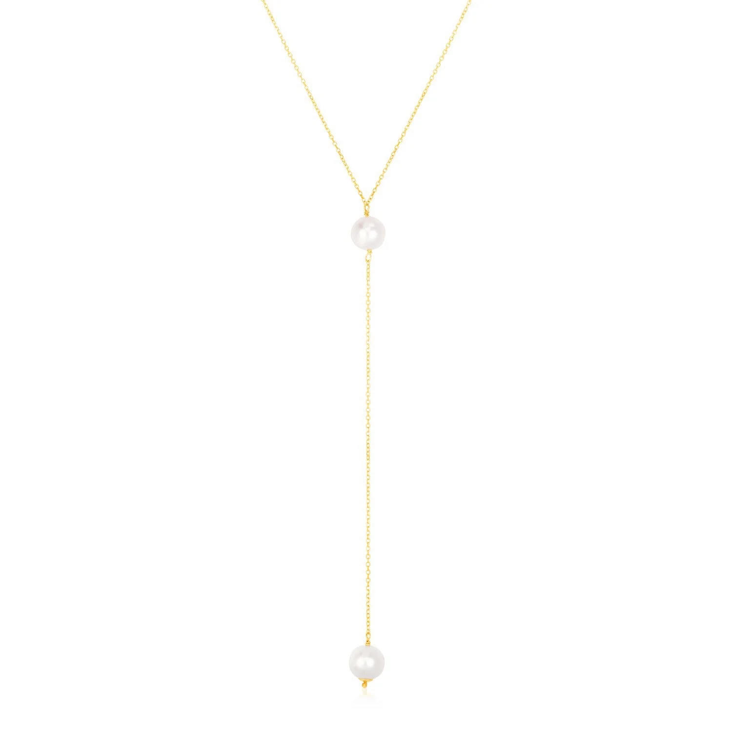 14k Yellow Gold Lariat Necklace with Pearls - Image 3