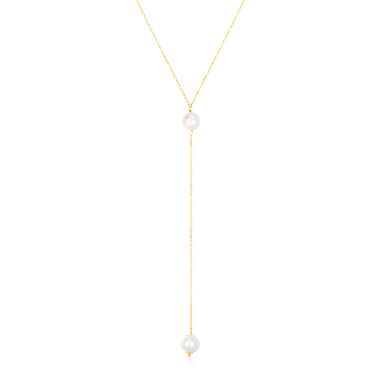 14k Yellow Gold Lariat Necklace with Pearls - Image 4