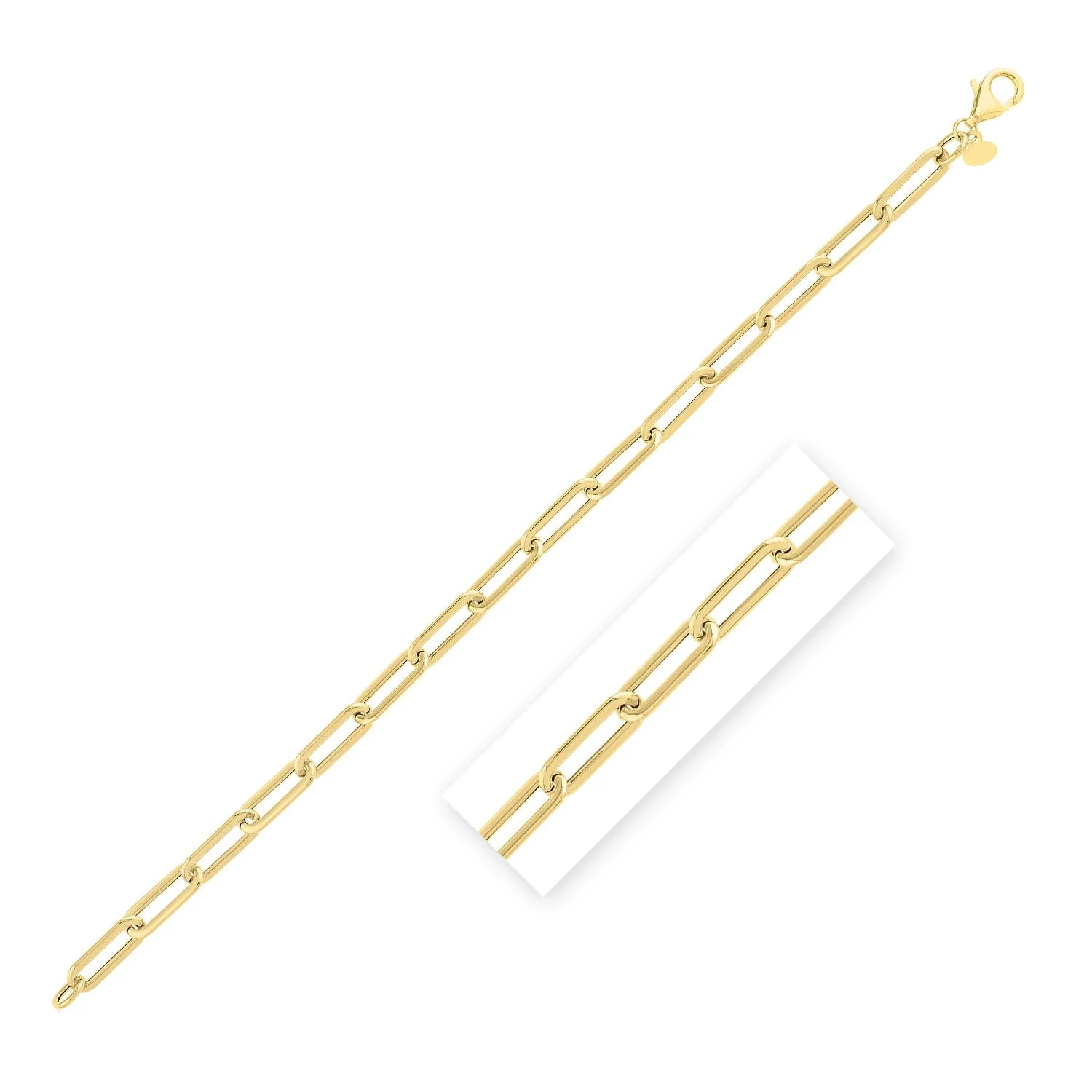 14k Yellow Gold Long Domed Paperclip Chain Bracelet (4.80 mm) - Image 3