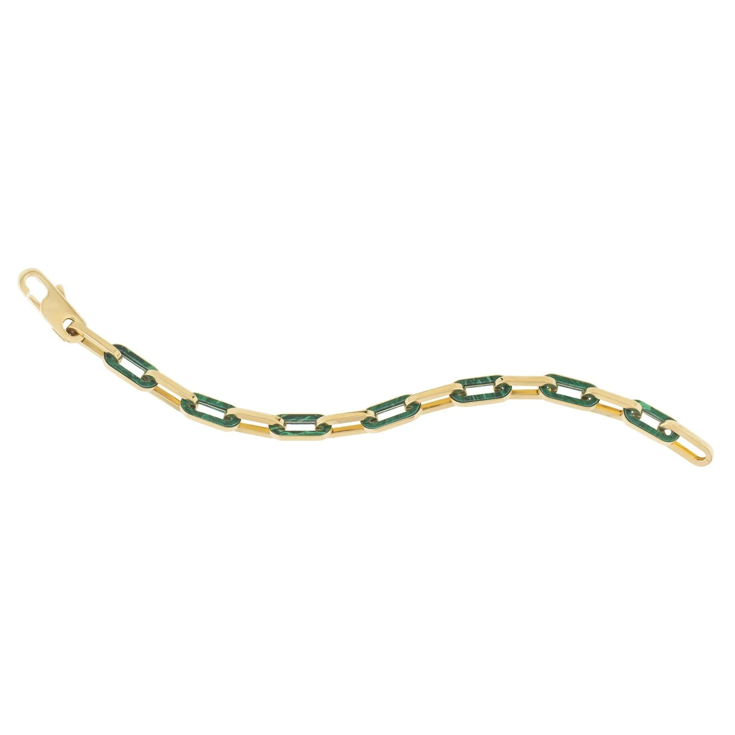 14k Yellow Gold Malachite Paperclip Gem Link Bracelet (7.00 mm) - Image 5