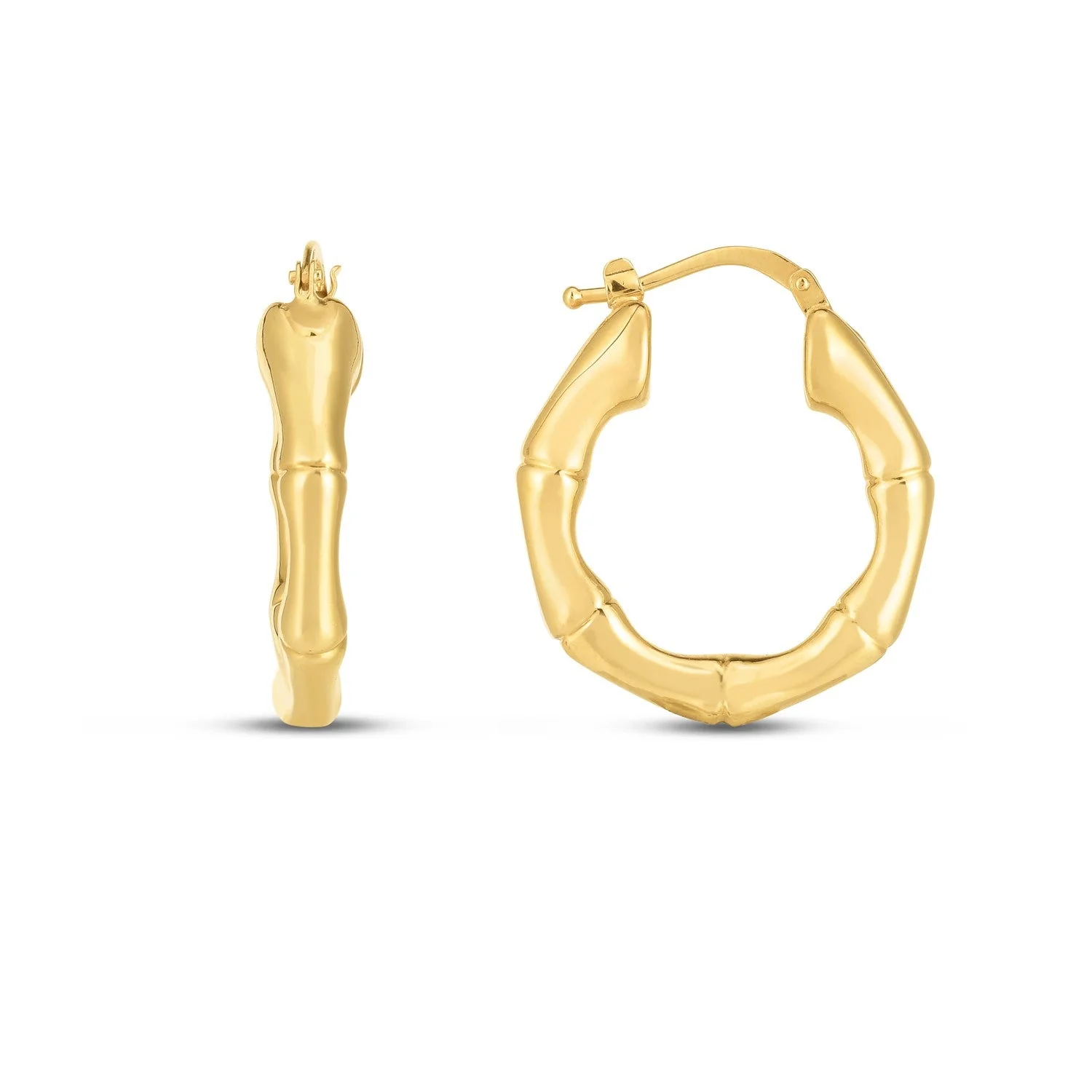 14k Yellow Gold Medium Bamboo Hoop Earrings - Image 3