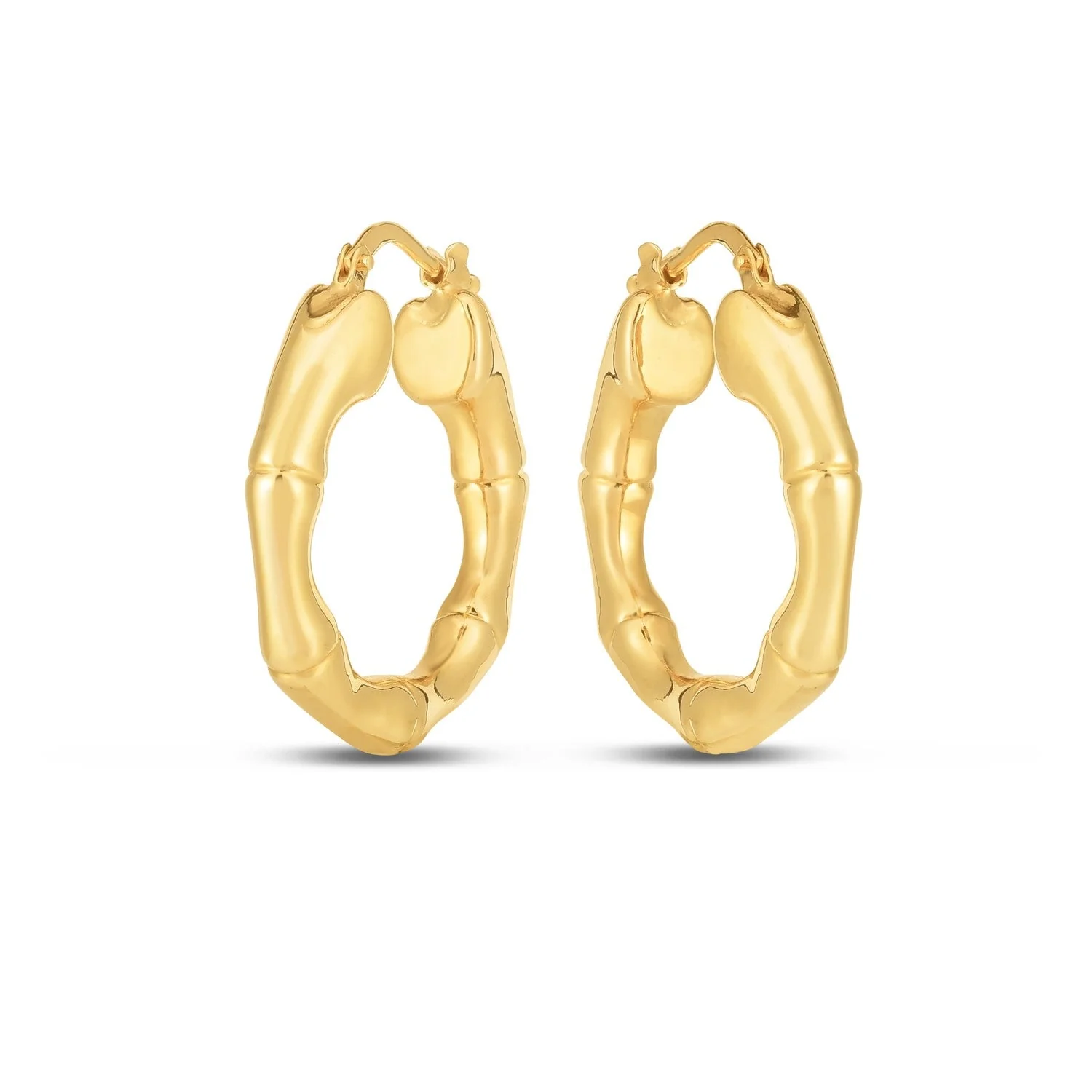 14k Yellow Gold Medium Bamboo Hoop Earrings - Image 4