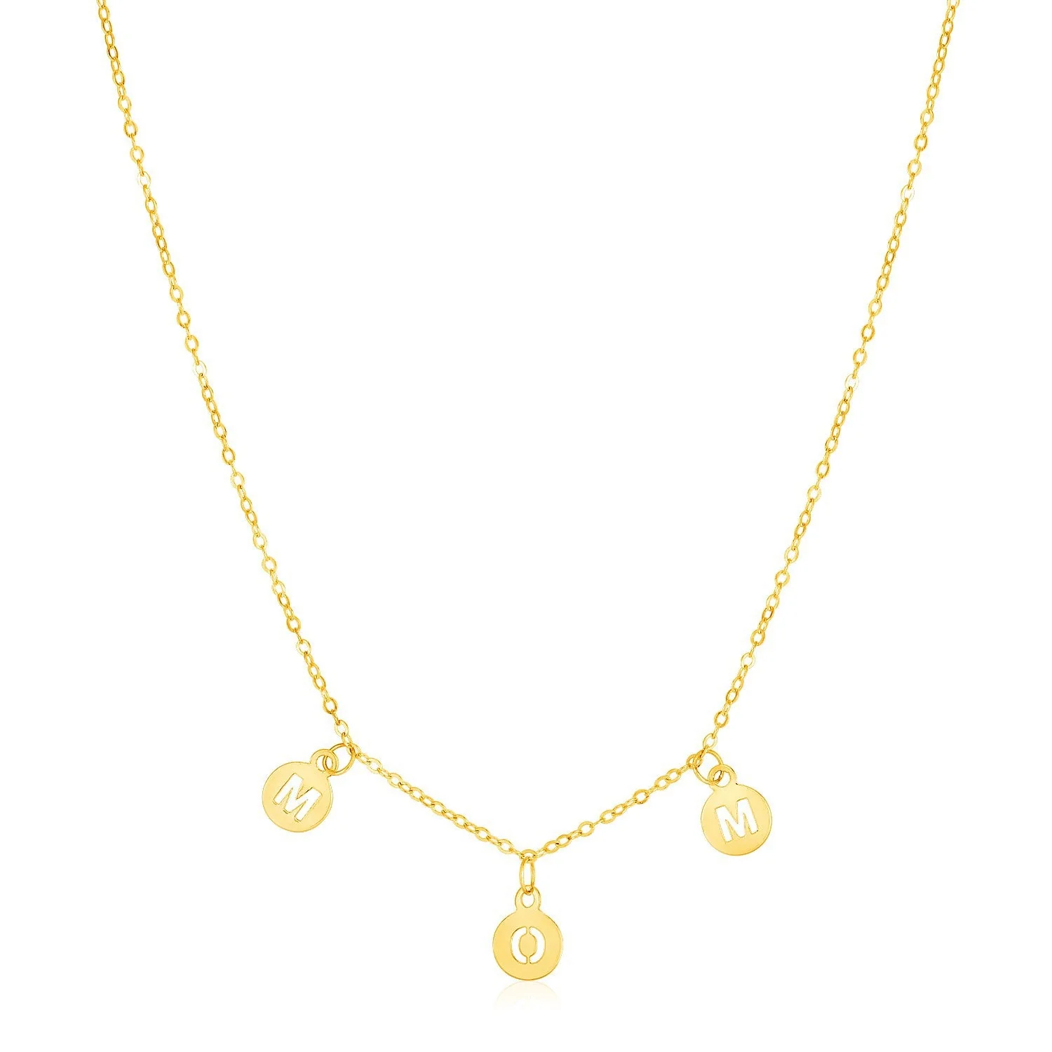 14k Yellow Gold Mom Necklace with Circle Drops - Image 3