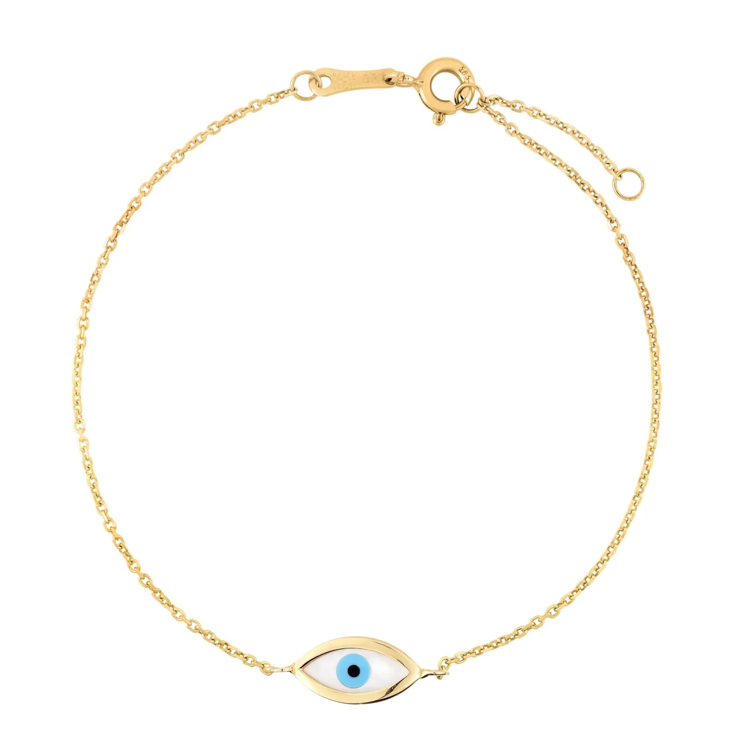 14k Yellow Gold MOP Evil Eye Bracelet (1.00 mm) - Image 4