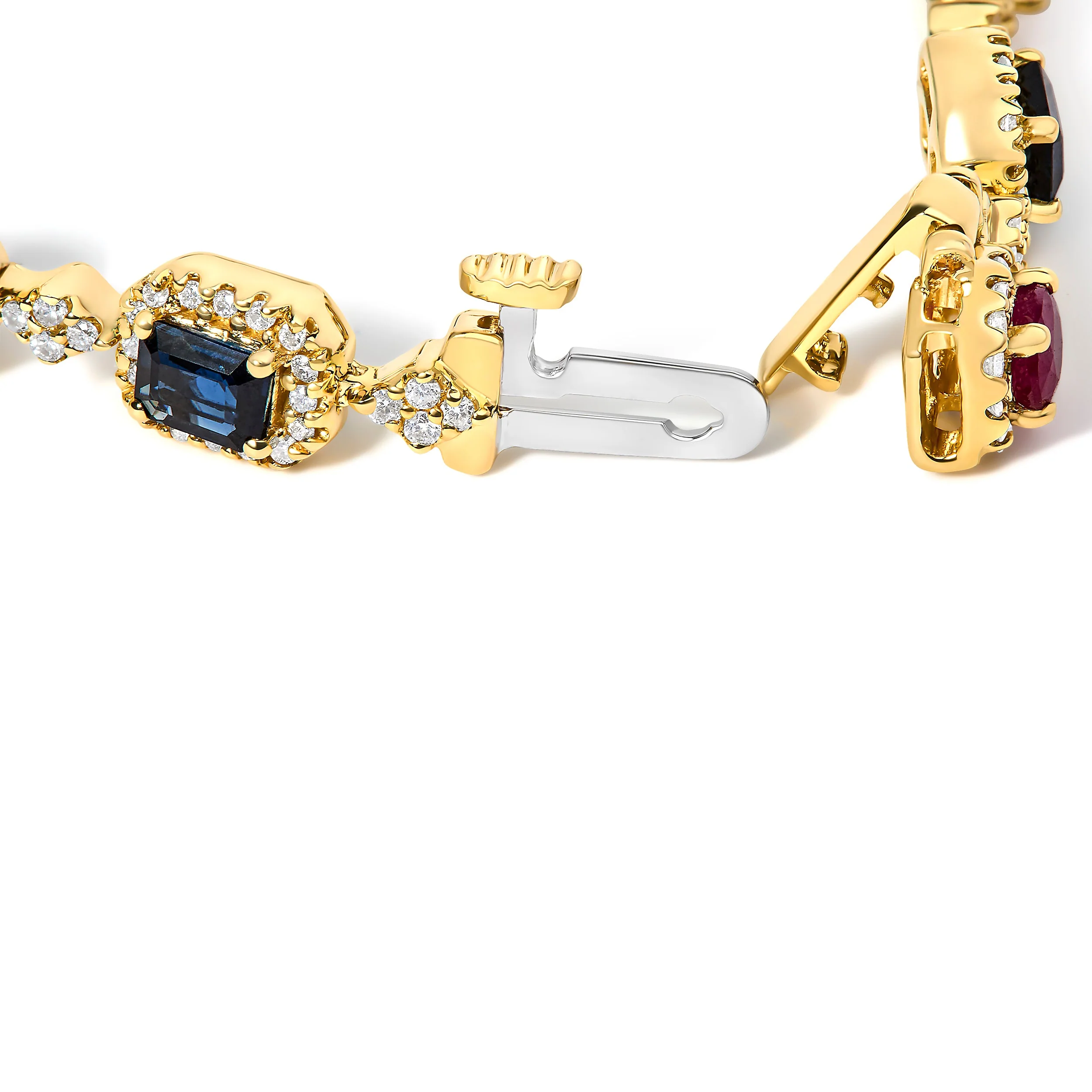14K Yellow Gold Multi-Gemstone  and Diamond Halo Rainbow Link Bracelet - Image 2