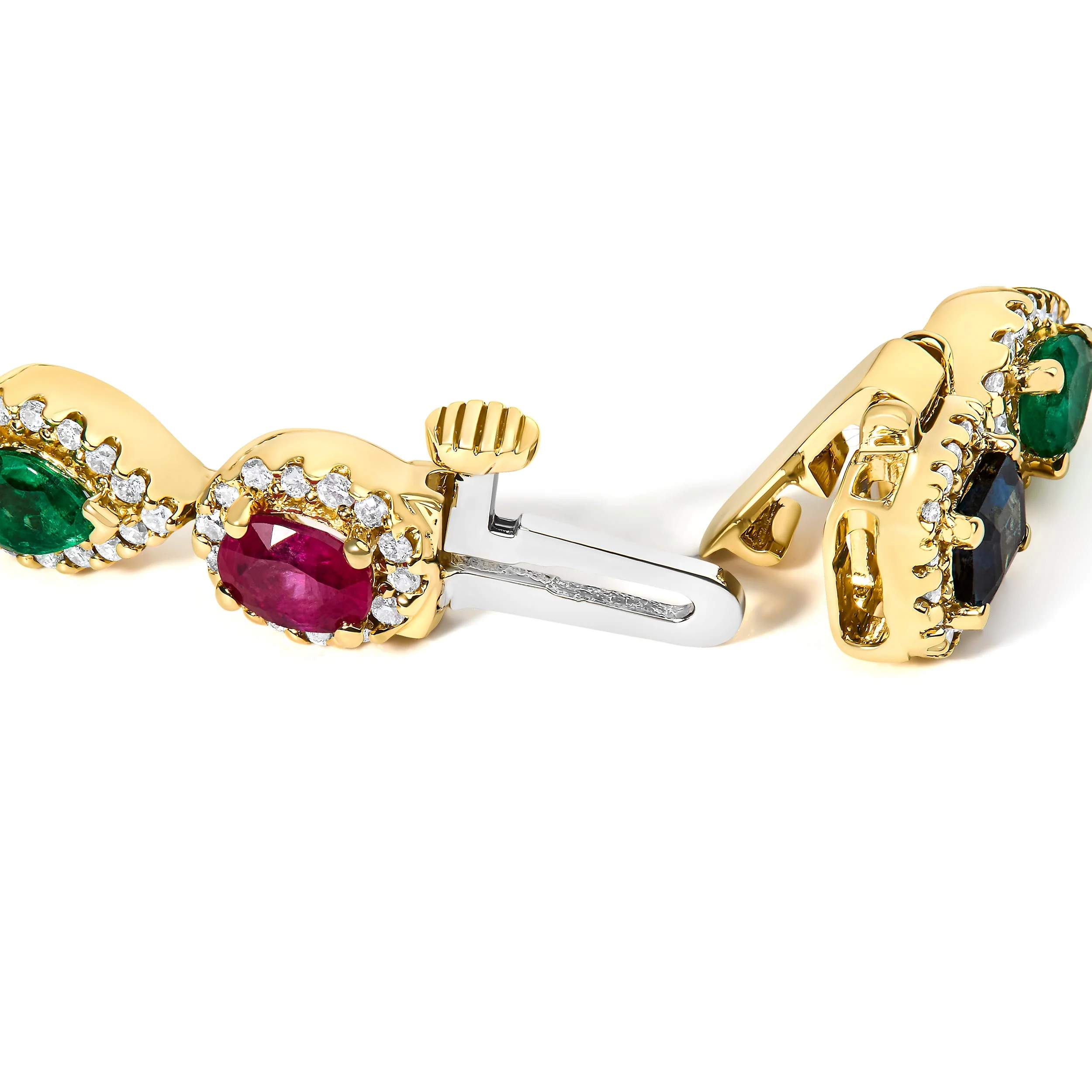 14K Yellow Gold Multi-Gemstone and Diamond Halo Rainbow Tennis Bracelet - Image 2