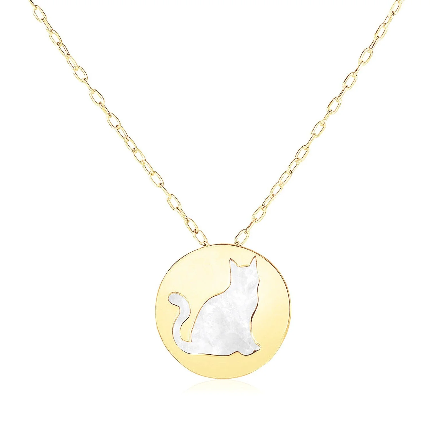 14k Yellow Gold Necklace with Cat Symbol in Mother of Pearl - Image 3