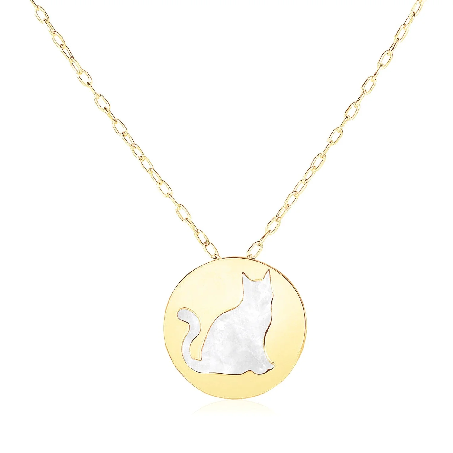 14k Yellow Gold Necklace with Cat Symbol in Mother of Pearl - Image 5