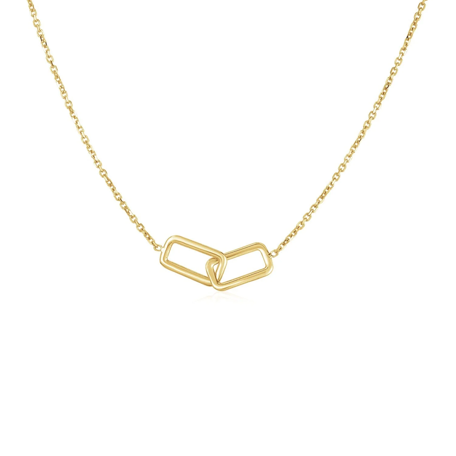 14k Yellow Gold Necklace with Interlocking Petite Rectangles - Image 6