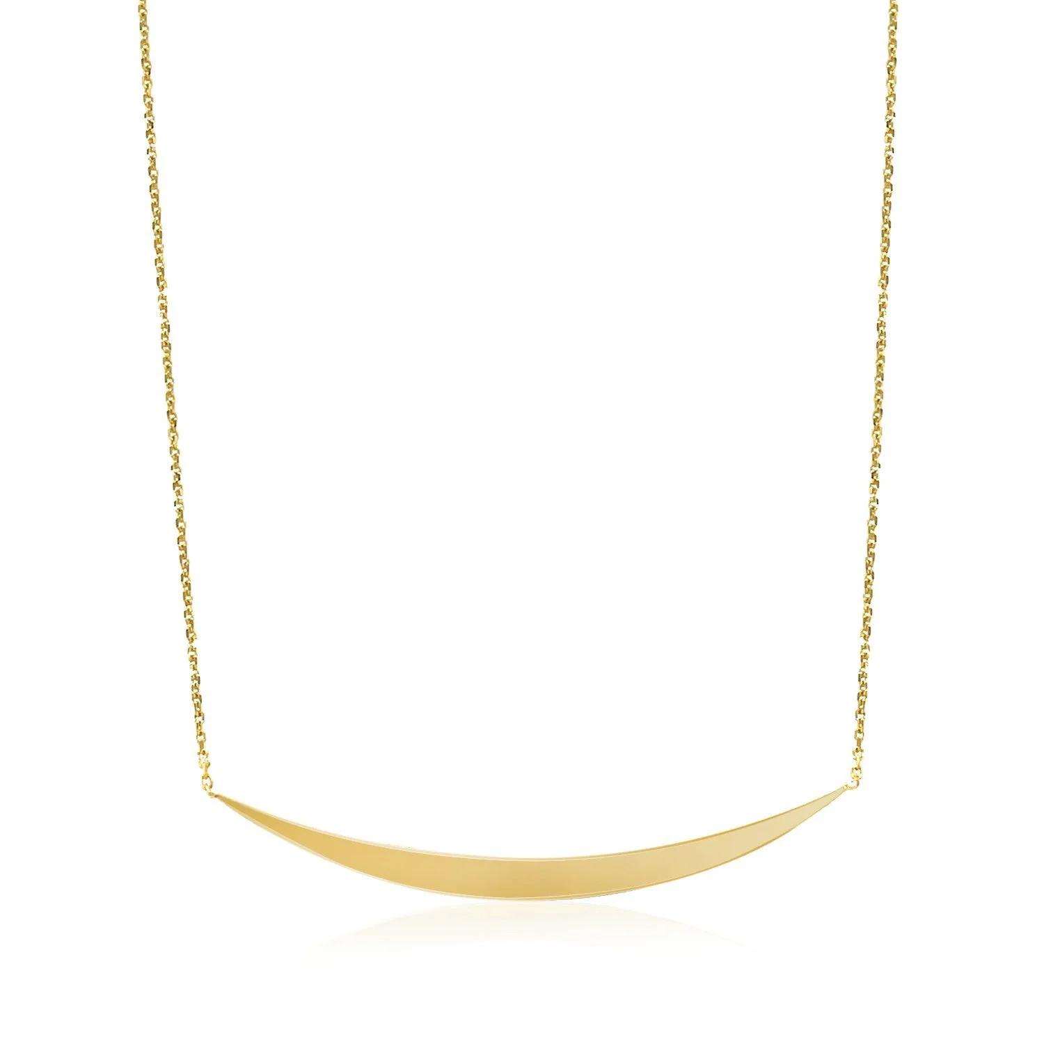 14k Yellow Gold Necklace with Polished Curved Bar Pendant - Image 2