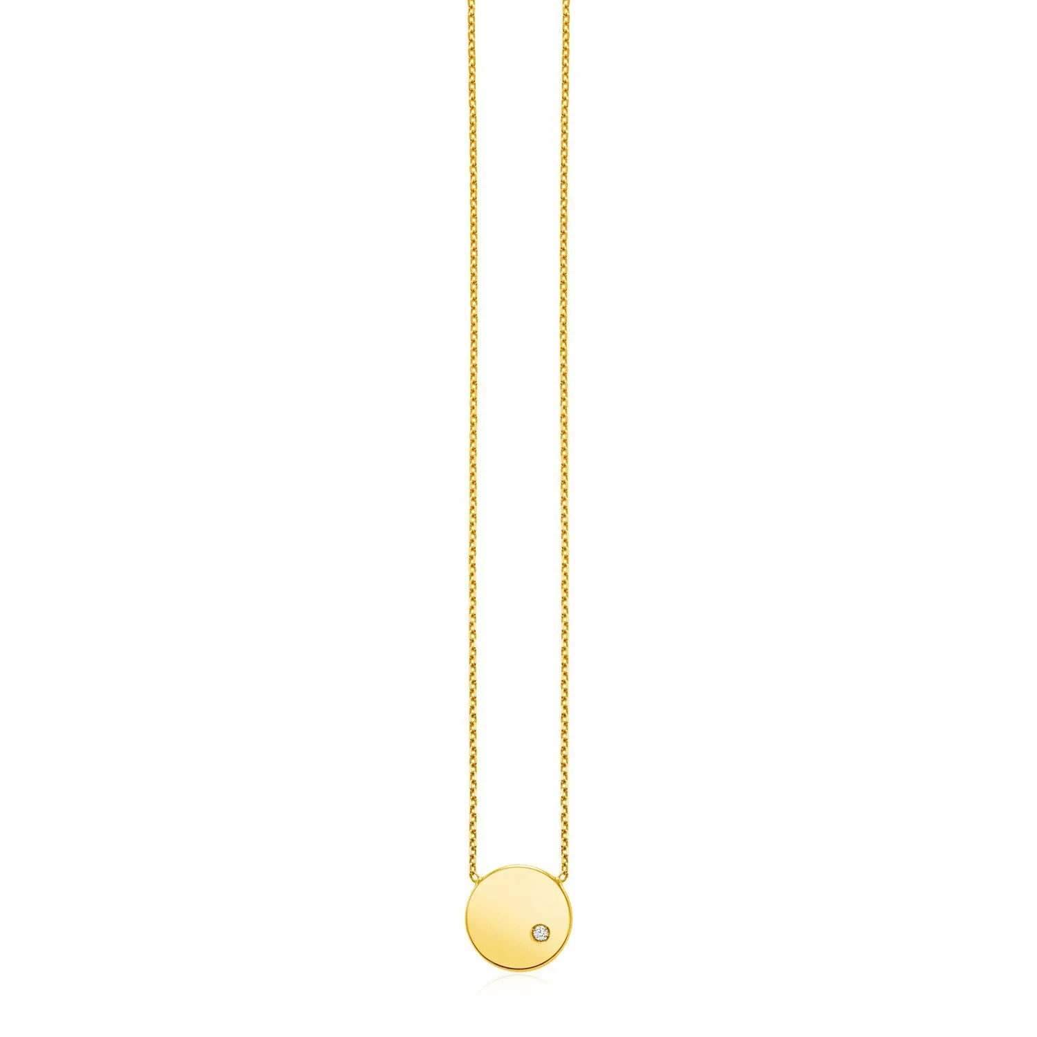 14k Yellow Gold Necklace with Polished Round Pendant with Diamond - Image 3