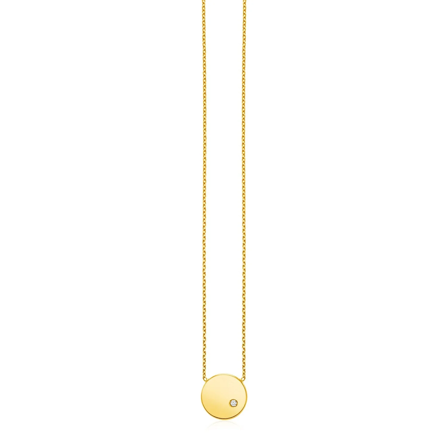 14k Yellow Gold Necklace with Polished Round Pendant with Diamond - Image 4