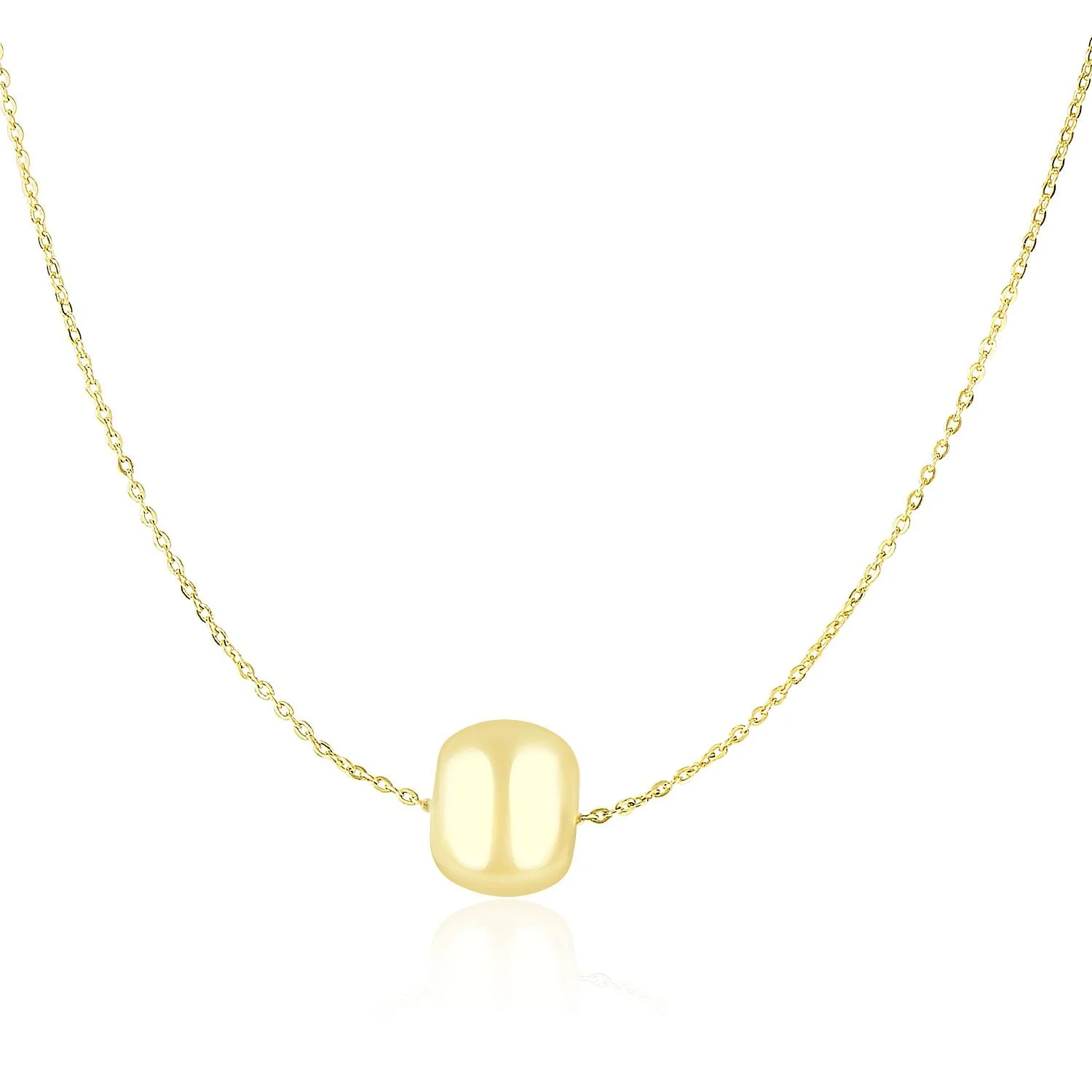 14k Yellow Gold Necklace with Shiny Barrel Bead Charm - Image 4
